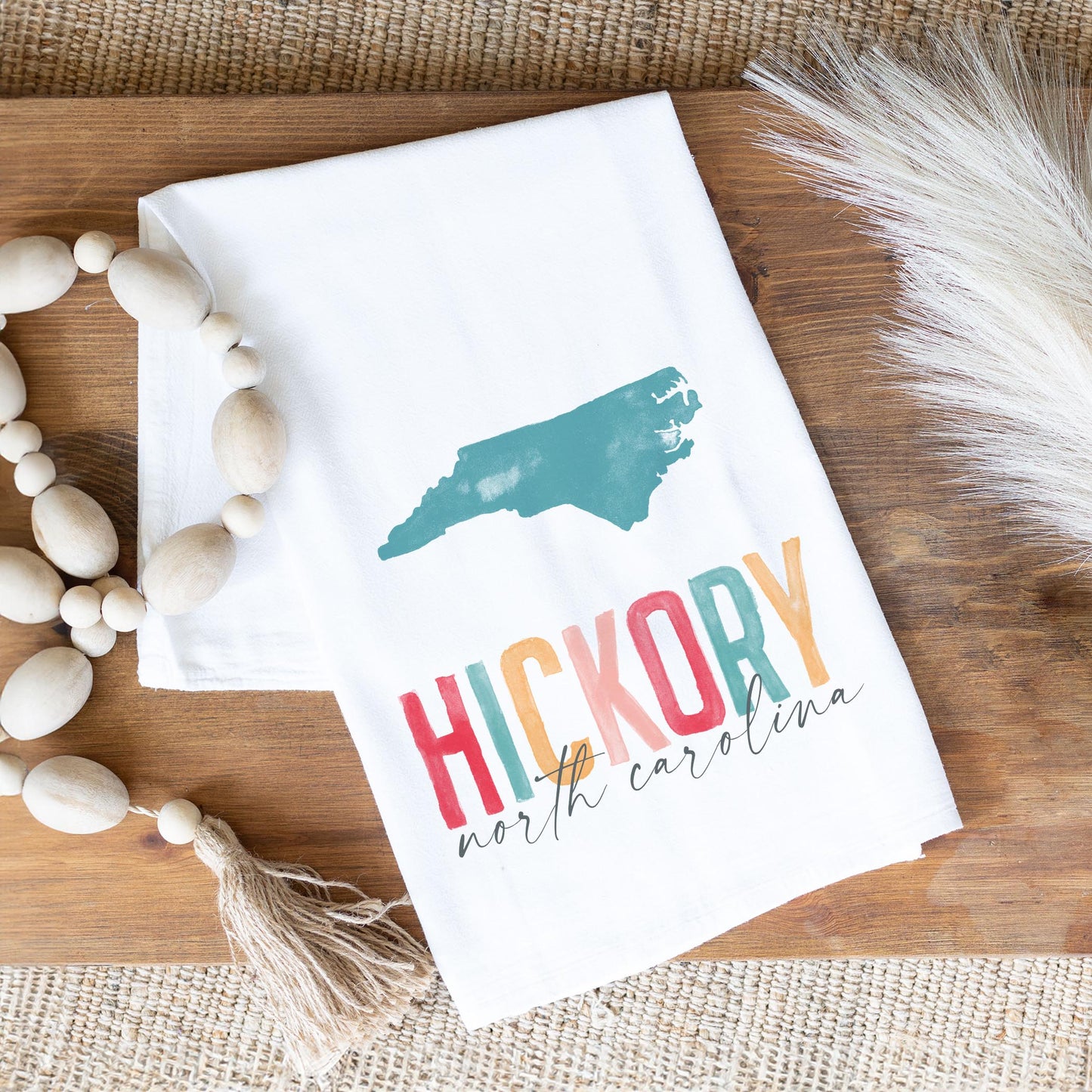 Cotton Tea Towel White-Watercolor City Hickory North Carolina -1
