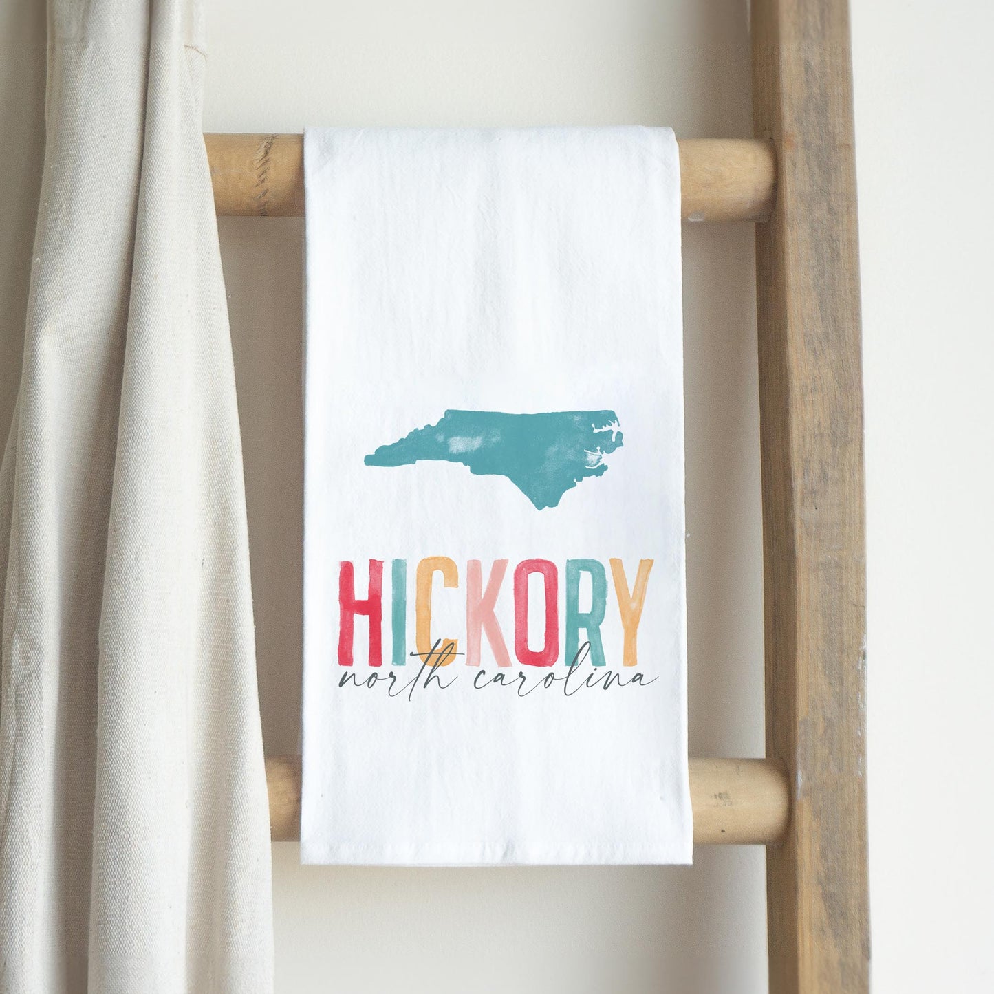 Cotton Tea Towel White-Watercolor City Hickory North Carolina -2