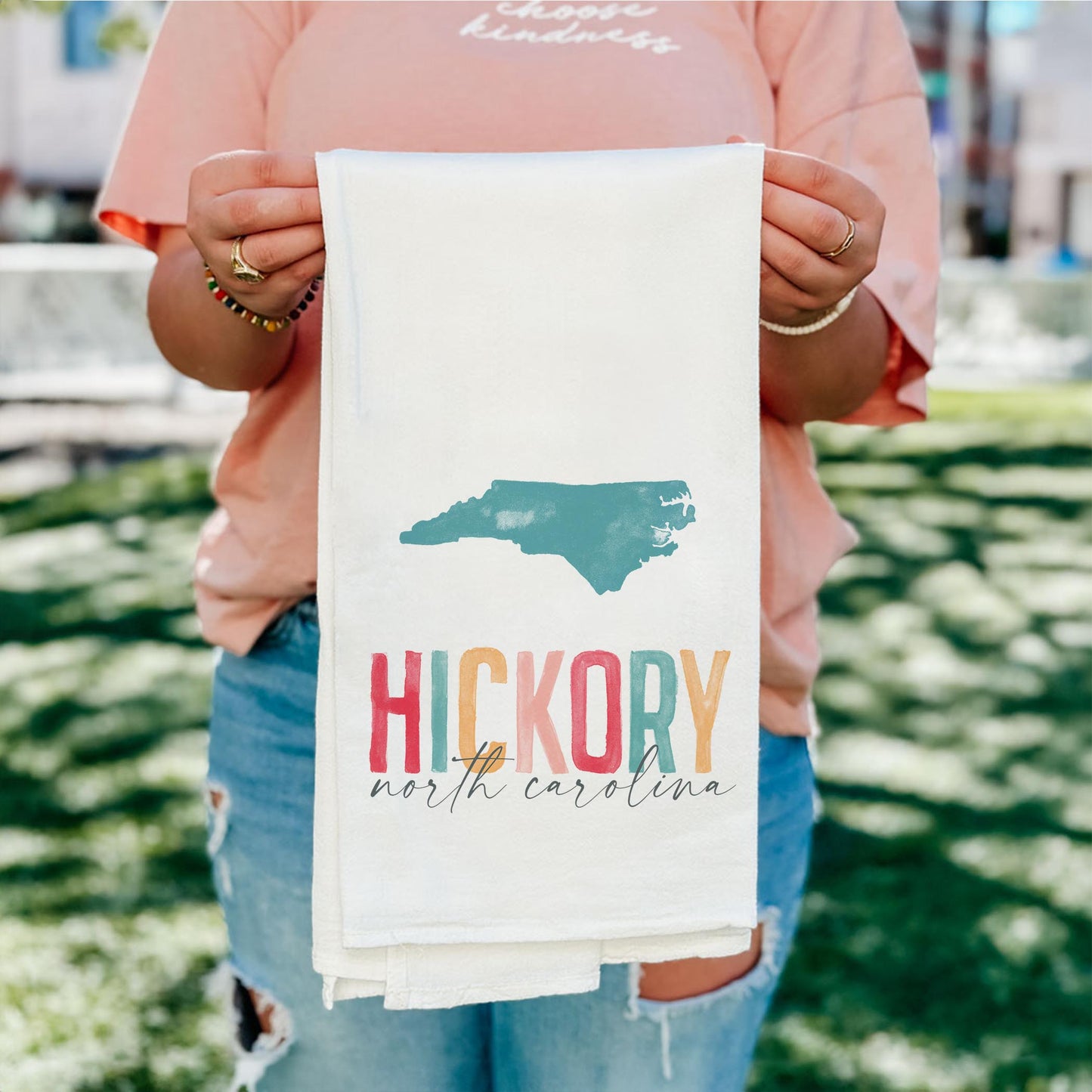 Cotton Tea Towel White-Watercolor City Hickory North Carolina -4