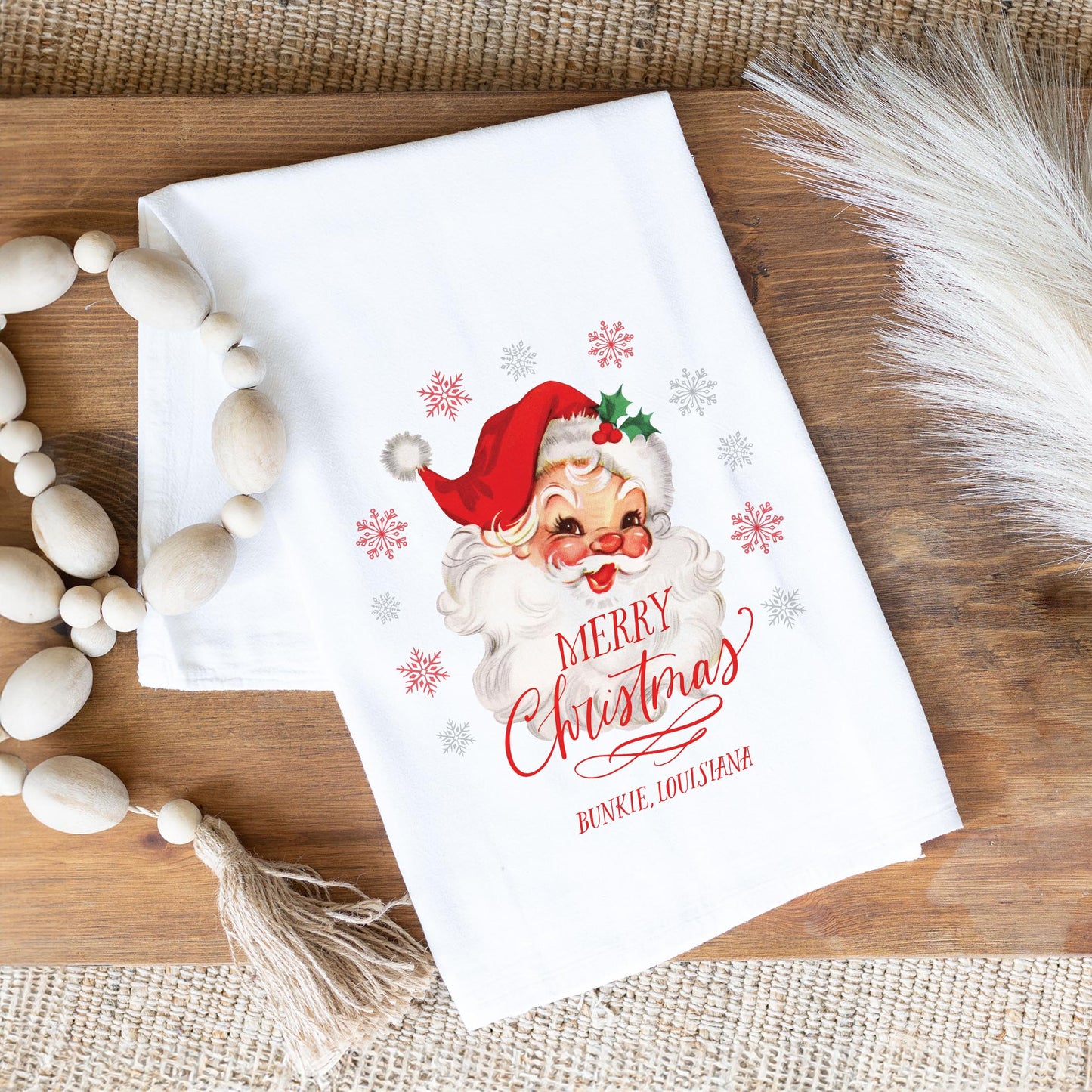 Cotton Tea Towel White-Classic Santa Bunkie Louisiana -1