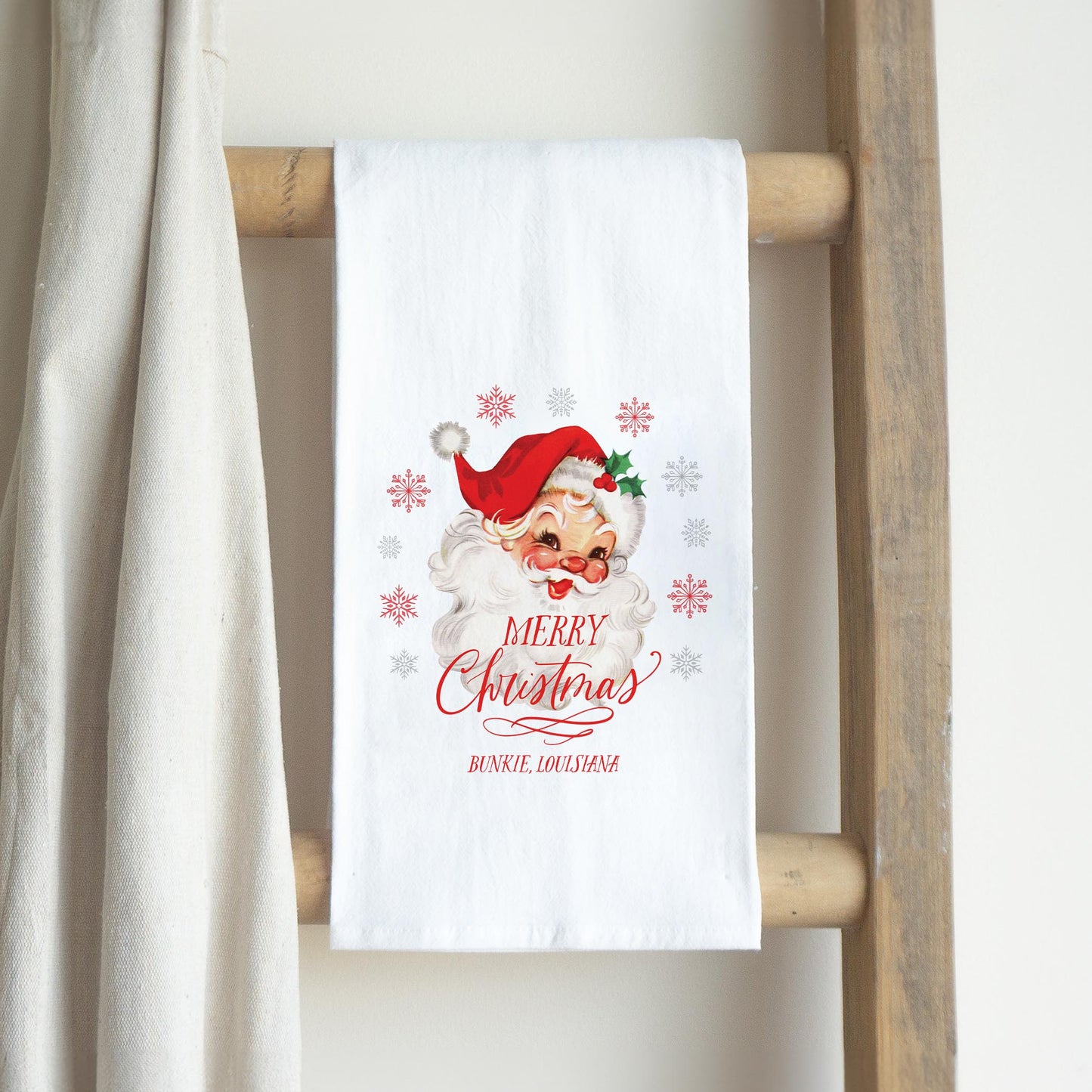 Cotton Tea Towel White-Classic Santa Bunkie Louisiana -2