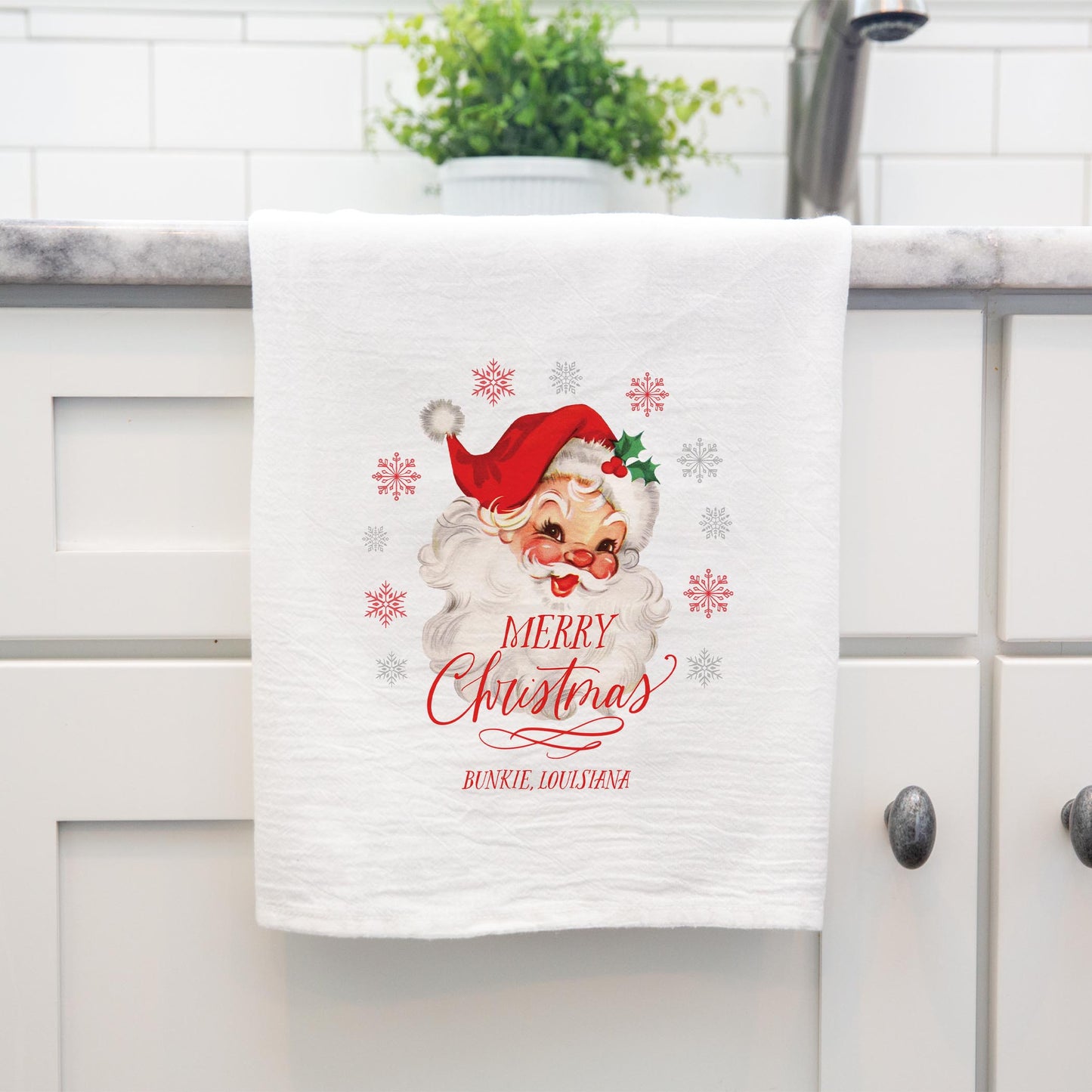 Cotton Tea Towel White-Classic Santa Bunkie Louisiana -3