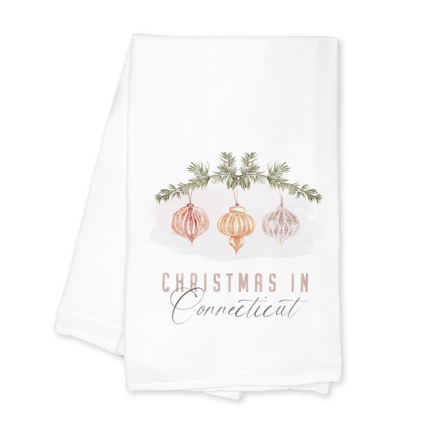 Cotton Tea Towel White-Ornaments Christmas in Connecticut -0