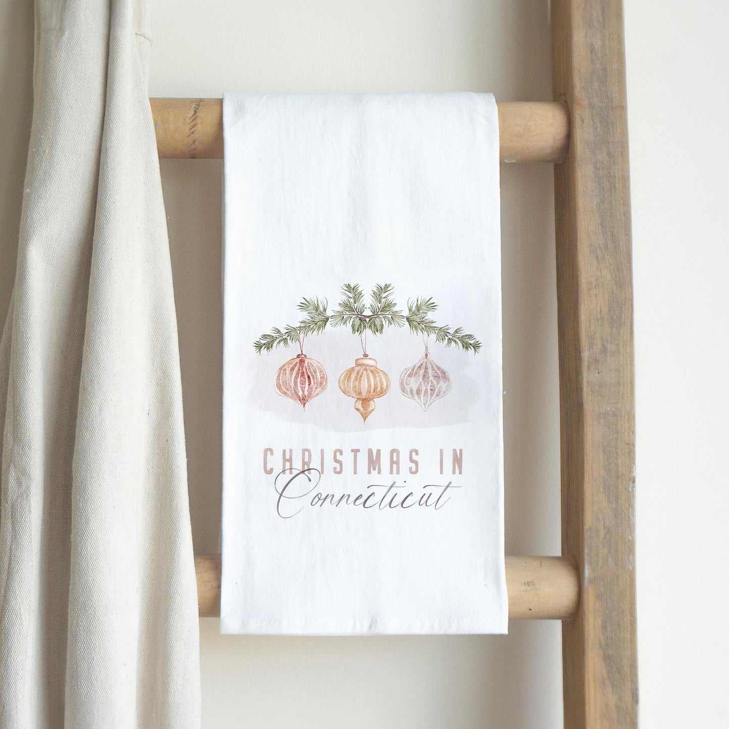 Cotton Tea Towel White-Ornaments Christmas in Connecticut -2
