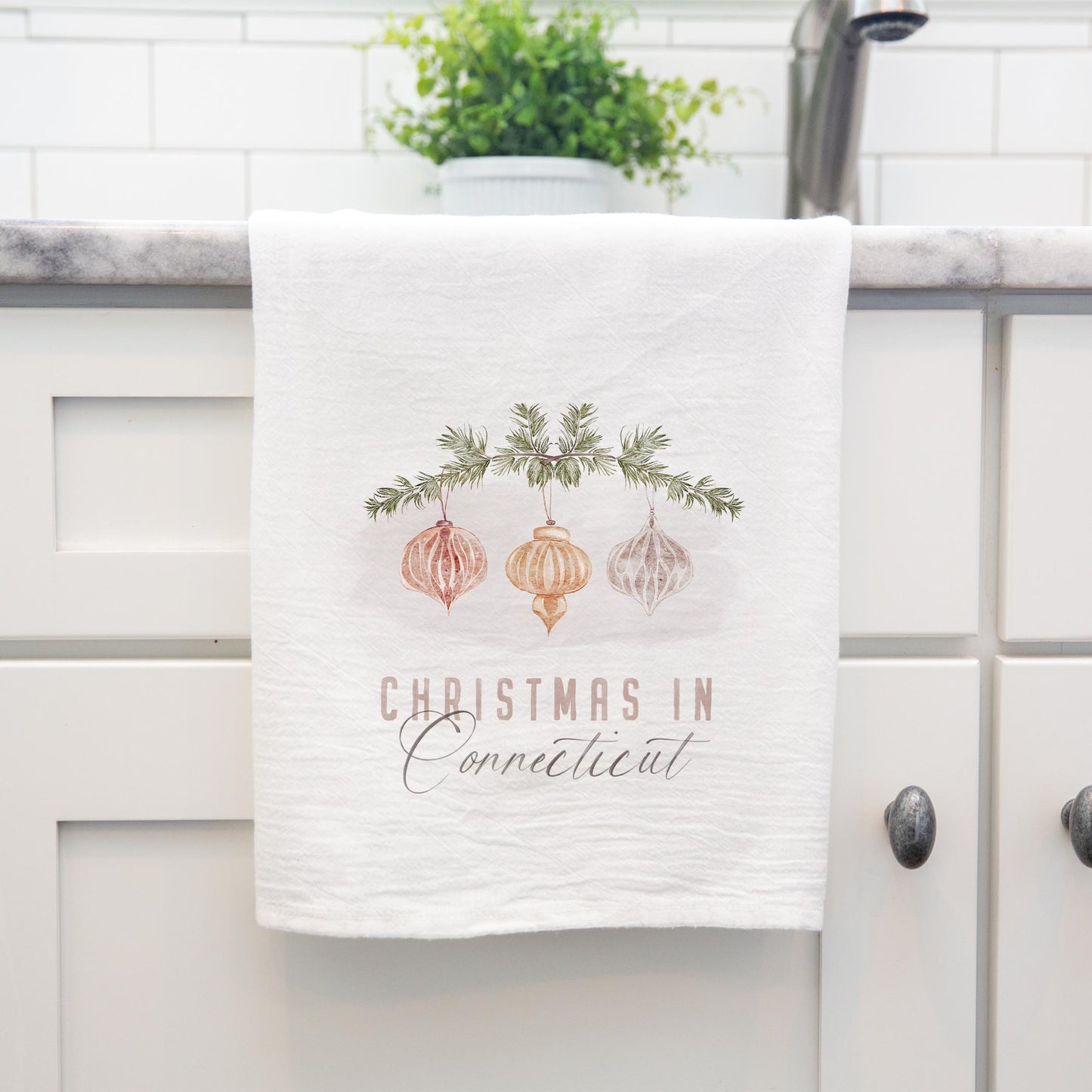 Cotton Tea Towel White-Ornaments Christmas in Connecticut -3