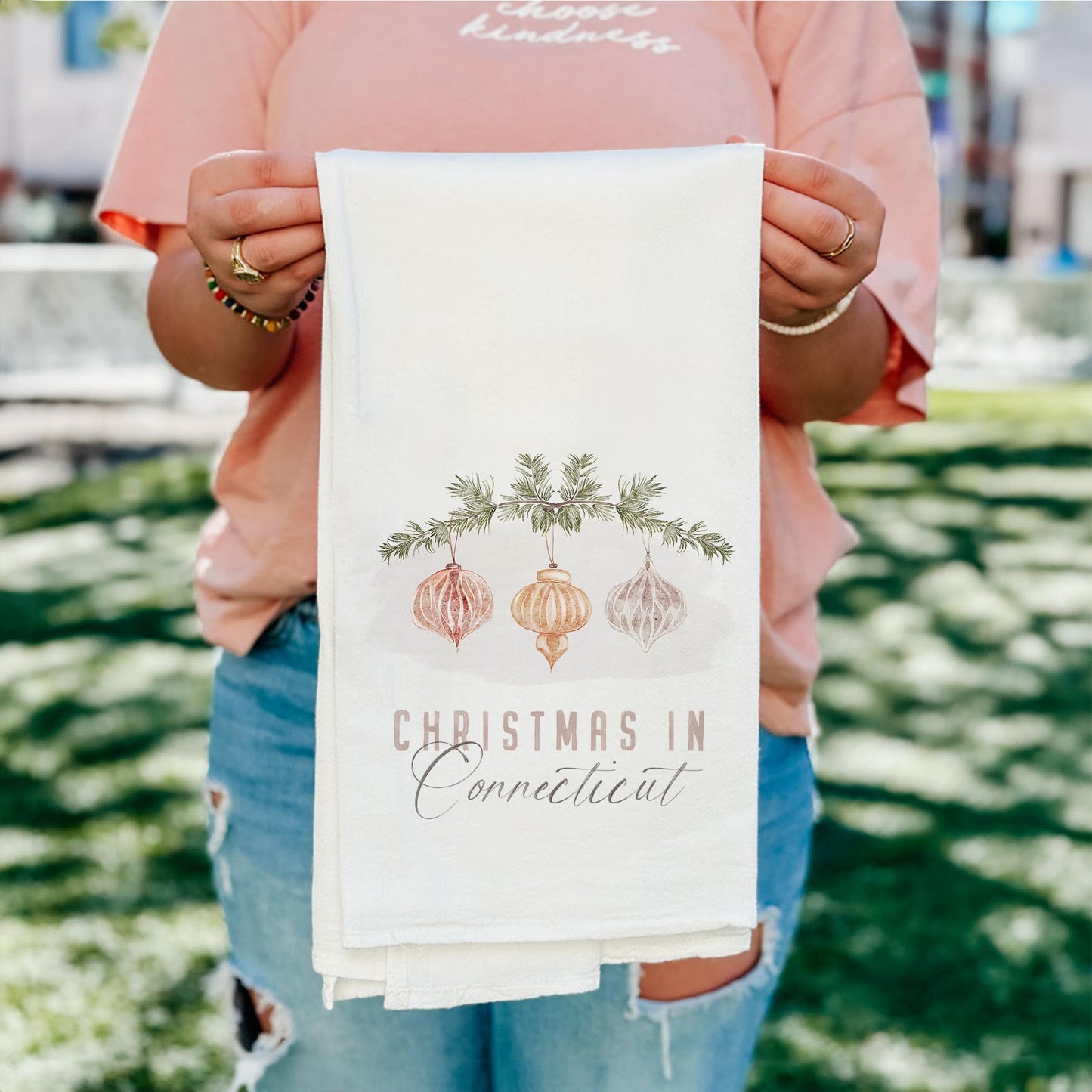 Cotton Tea Towel White-Ornaments Christmas in Connecticut -4