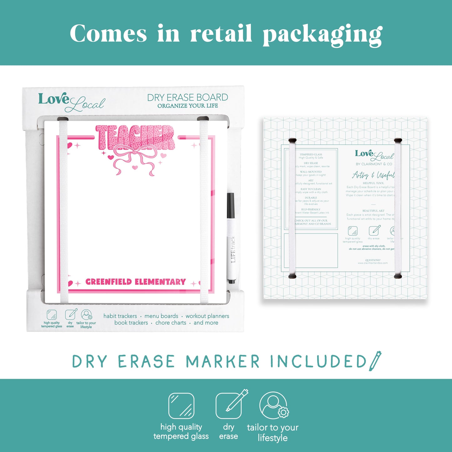 8x8 Glass Dry Erase-Love+Local Classroom Coquette Teacher Bow -5