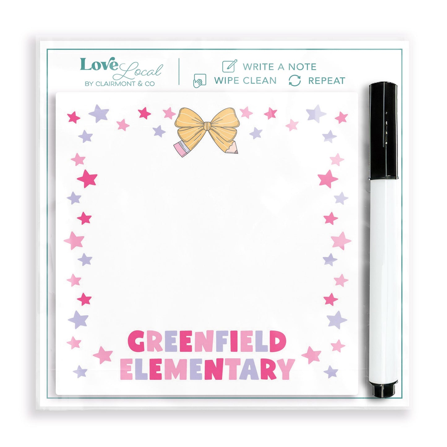 4x4 Clear Reminder Love Local-Love+Local Classroom Coquette Pencil Bow -0