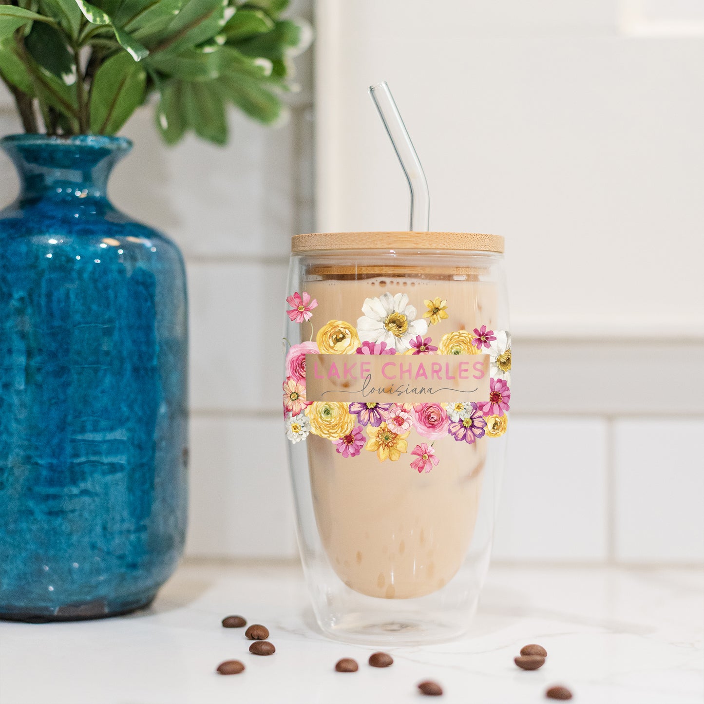 16oz Double Insulated Glass Tumbler-Love+Local Fantasy Garden