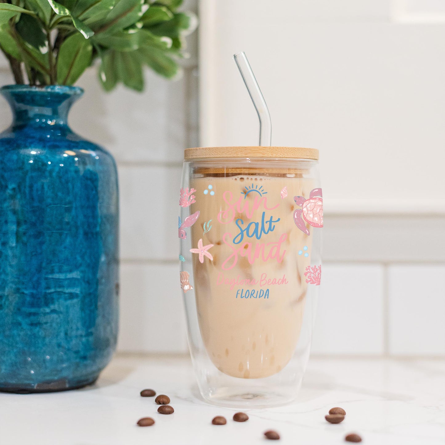 16oz Double Insulated Glass Tumbler-City & State Coastal Sea Turtles -4