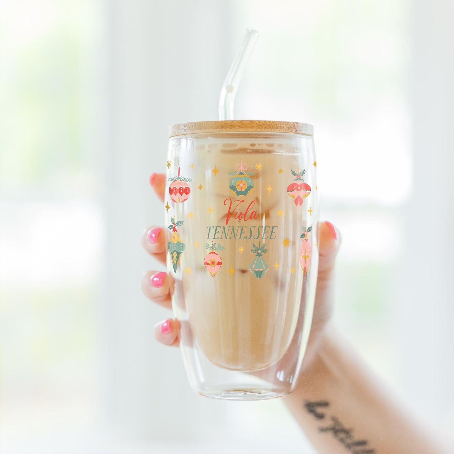 16oz Double Insulated Glass Tumbler-Ornament Gems Viola Tennessee -3