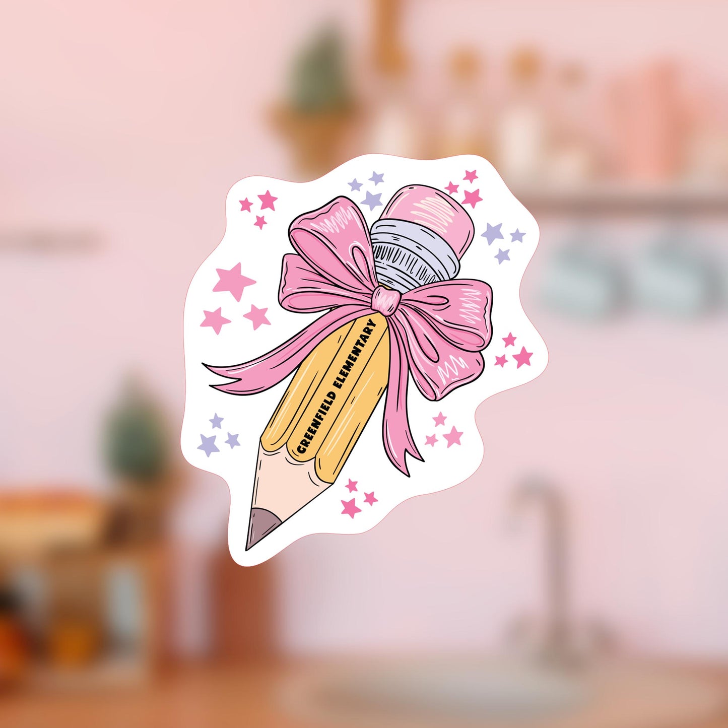 Vinyl Magnet-Love+Local Classroom Coquette Pencil Bow Stars -4