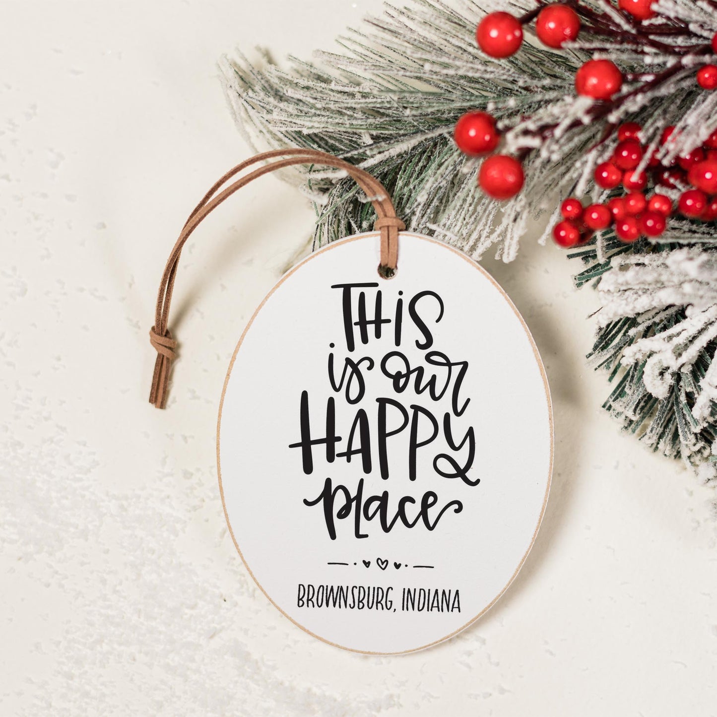 Oval Ornament-Our Happy Place Brownsburg Indiana -1