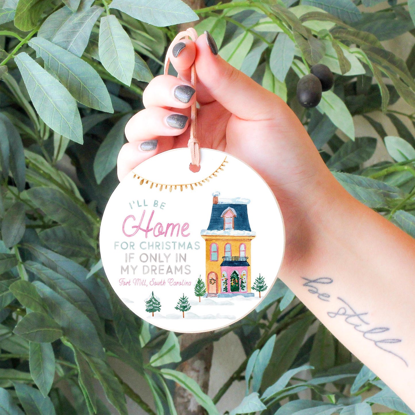 4" Round Ornament-I'll Be Home For Christmas Fort Mill South Carolina