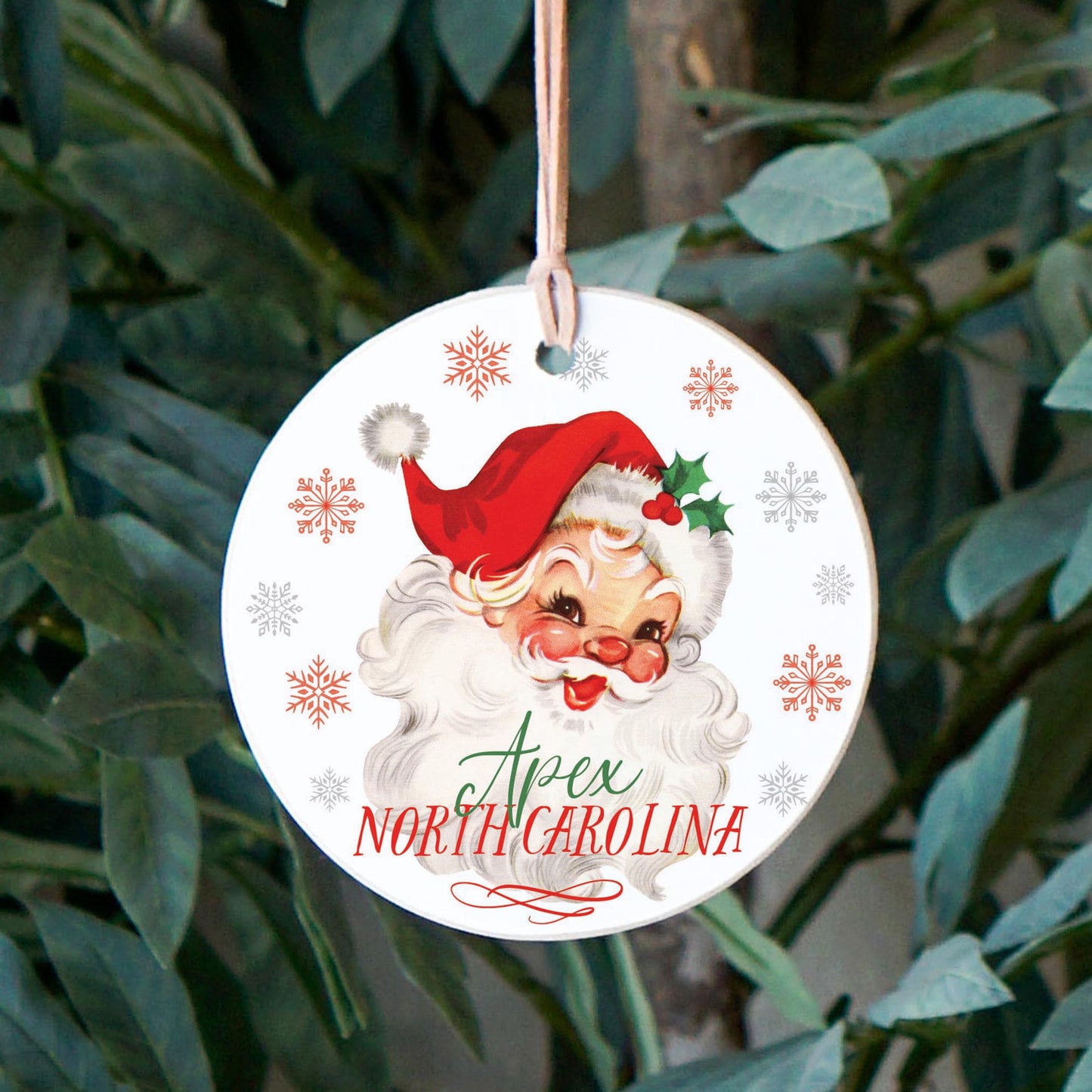 4" Round Ornament-Classic Santa Apex North Carolina -2