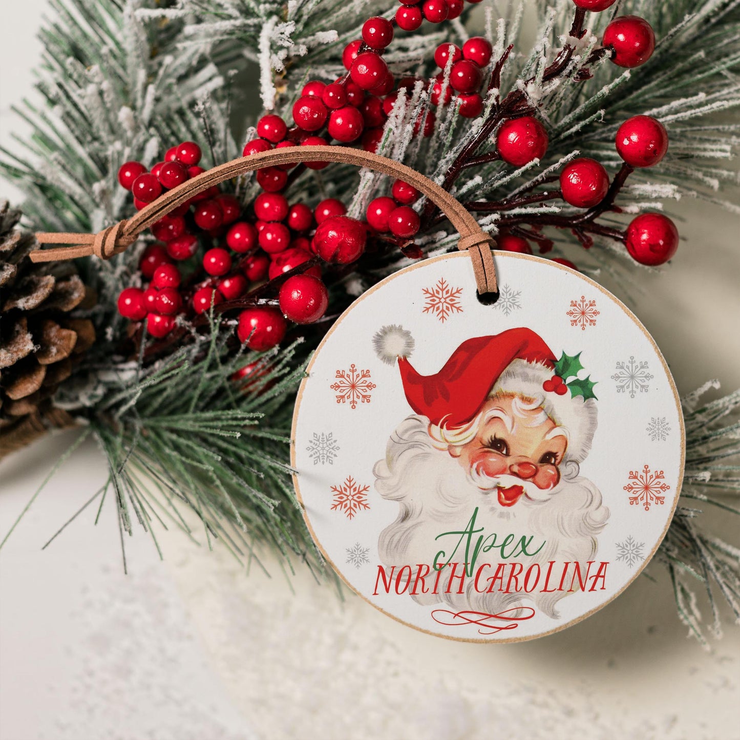 4" Round Ornament-Classic Santa Apex North Carolina -3