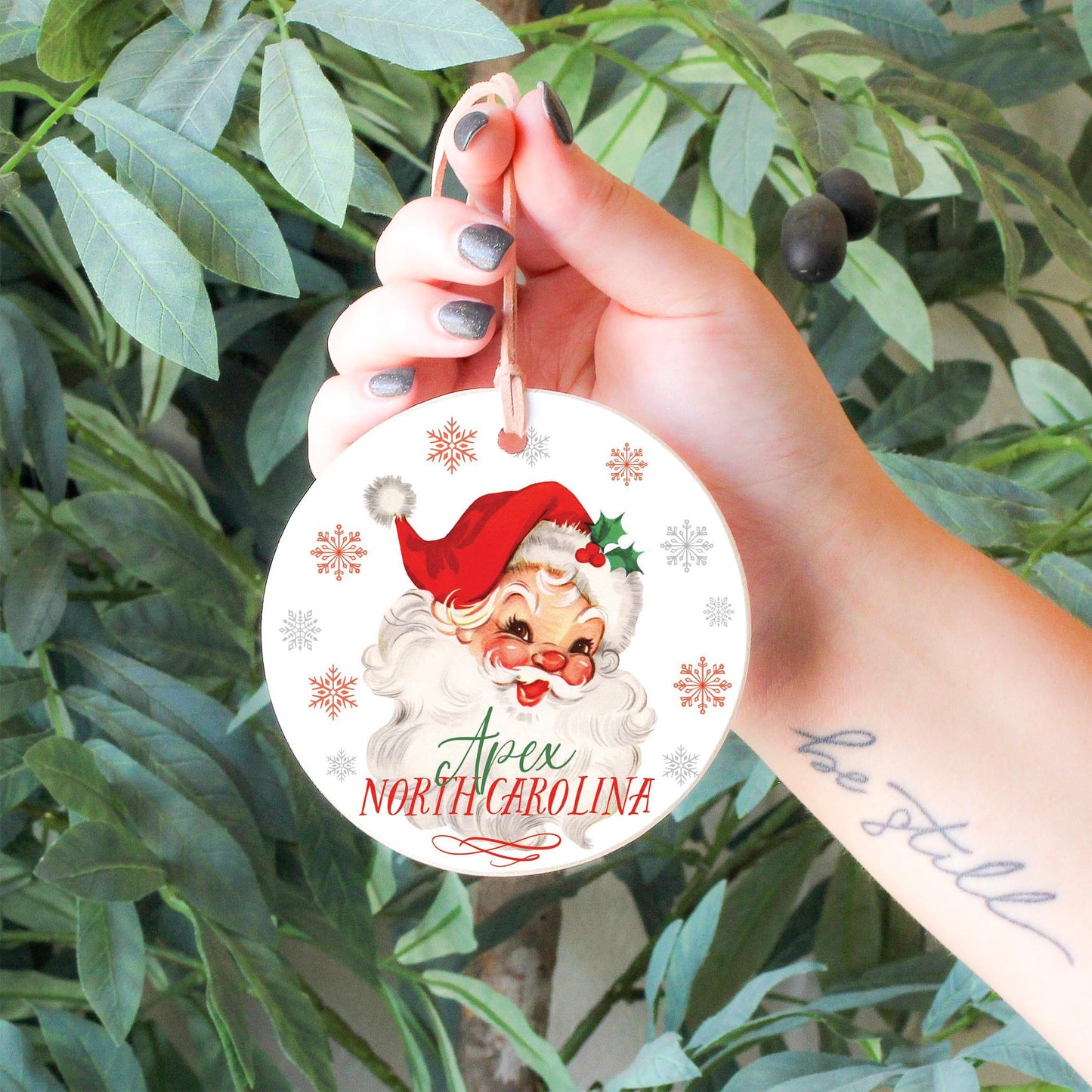 4" Round Ornament-Classic Santa Apex North Carolina -4
