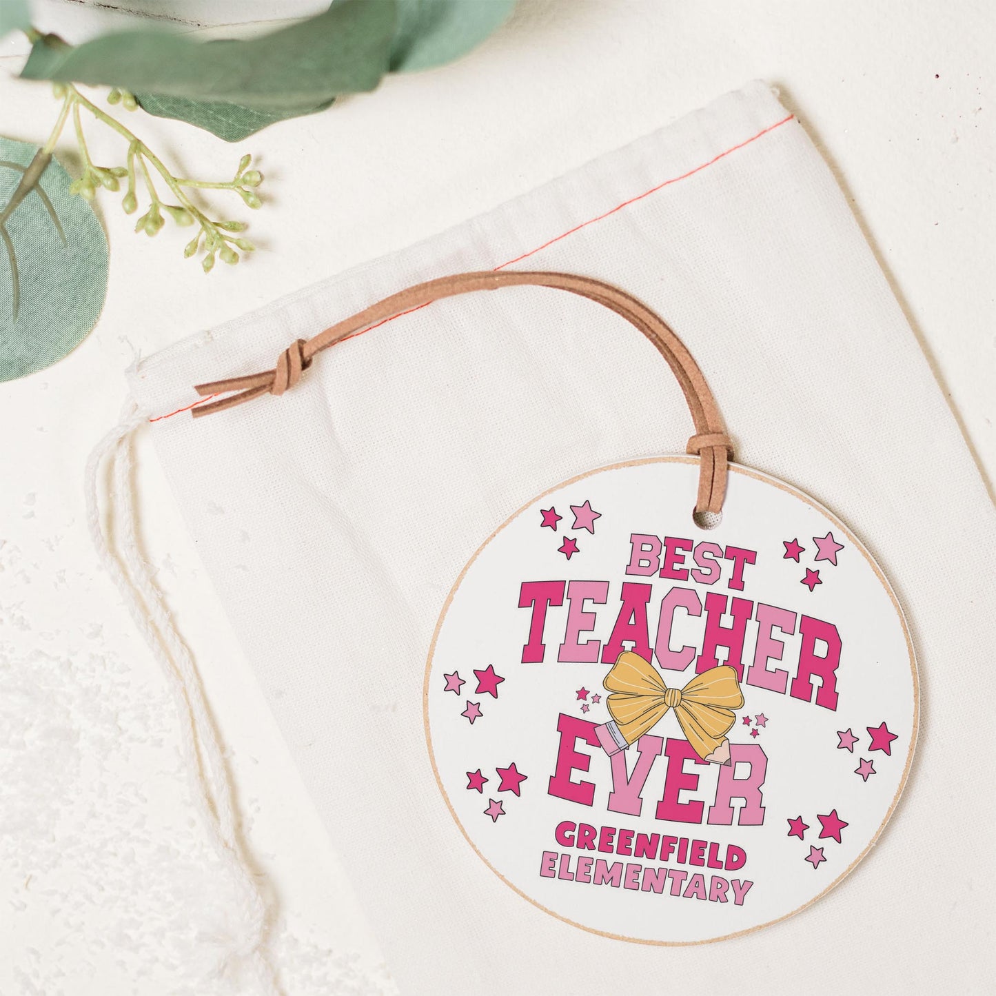 4" Round Ornament-Love+Local Classroom Coquette Best Teacher Ever -1