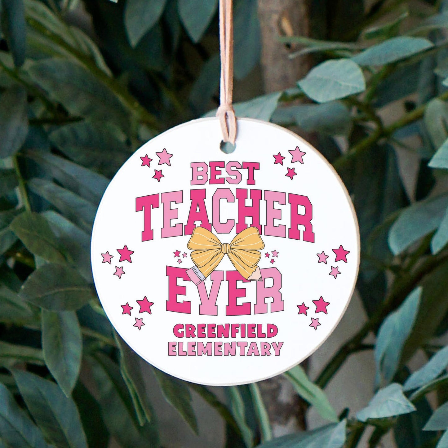 4" Round Ornament-Love+Local Classroom Coquette Best Teacher Ever -2