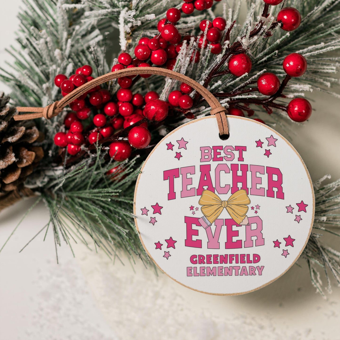 4" Round Ornament-Love+Local Classroom Coquette Best Teacher Ever -3