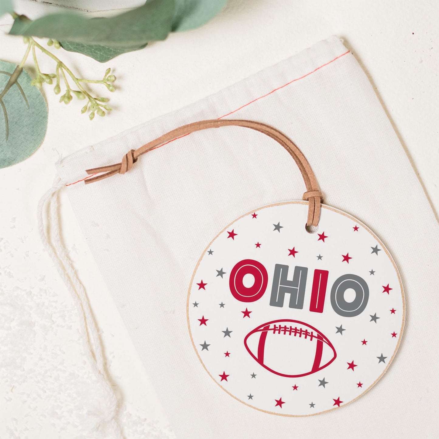 4" Round Ornament-Game Day Stars Ohio Red & Grey -1