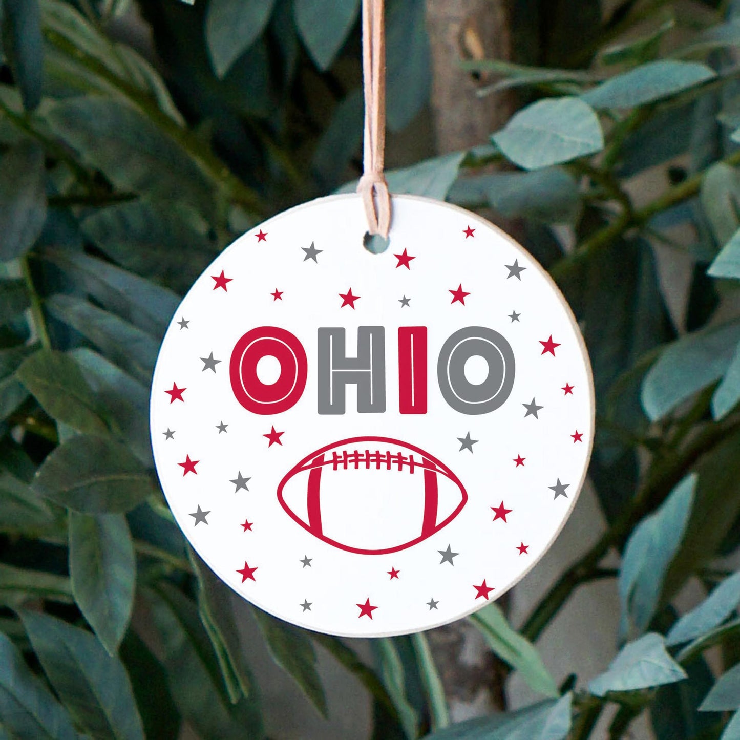 4" Round Ornament-Game Day Stars Ohio Red & Grey -2