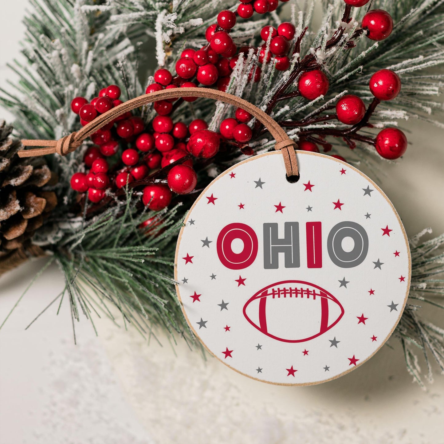 4" Round Ornament-Game Day Stars Ohio Red & Grey -3