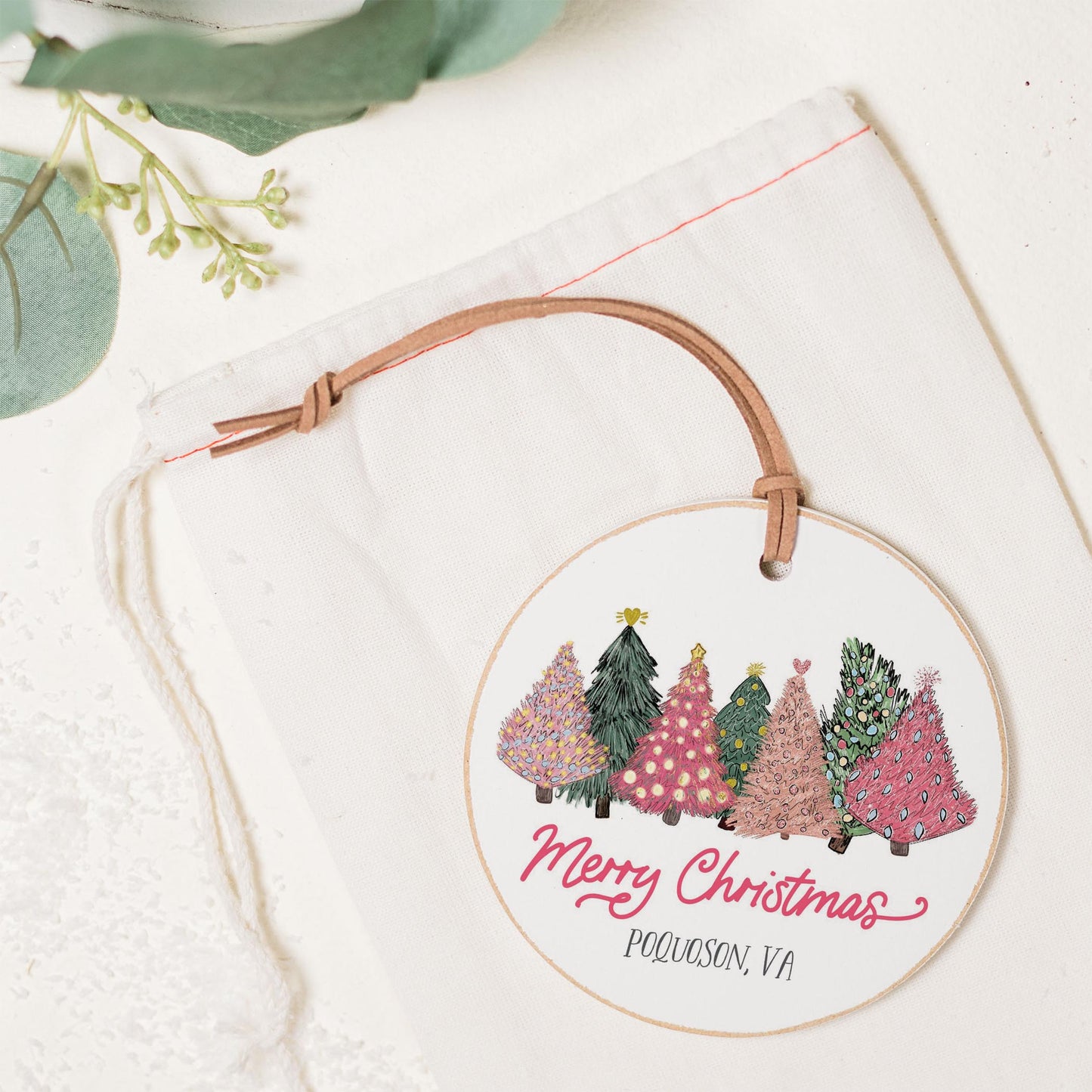 4" Round Ornament-Pink Trees Poquoson Virginia -1