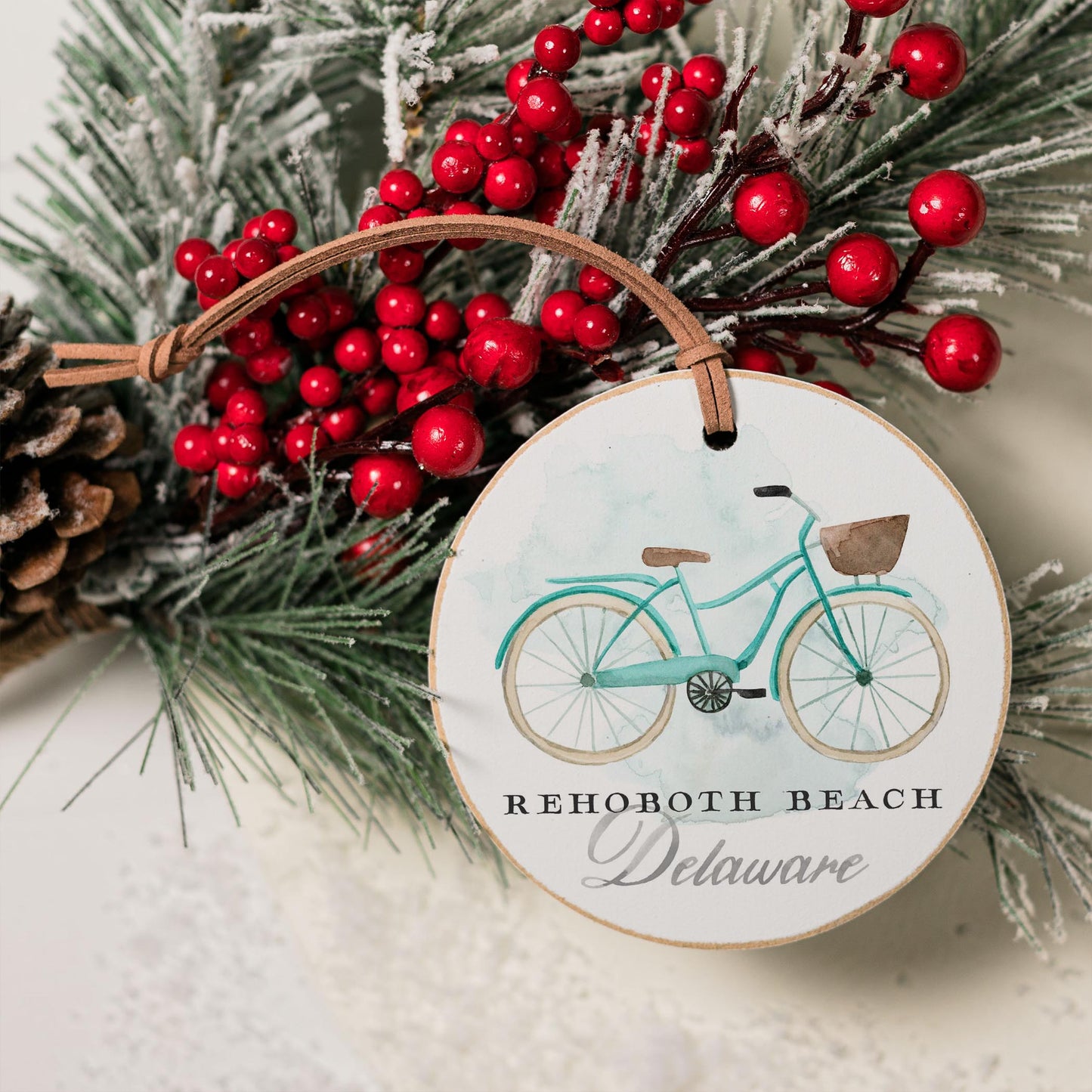 4" Round Ornament-Blue Bike Rehoboth Beach Delaware -3