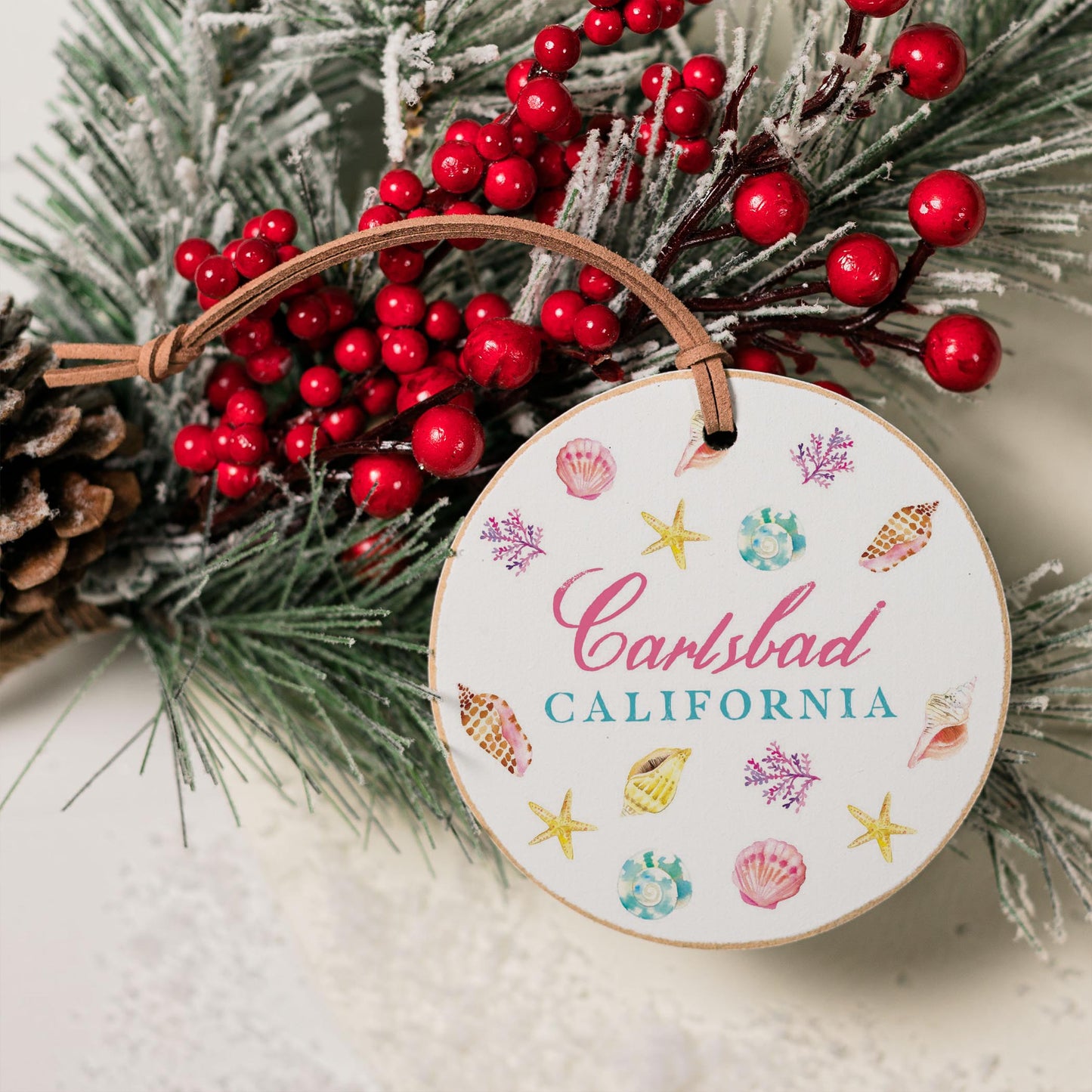 4" Round Ornament-Shells & Shoreline Carlsbad California
