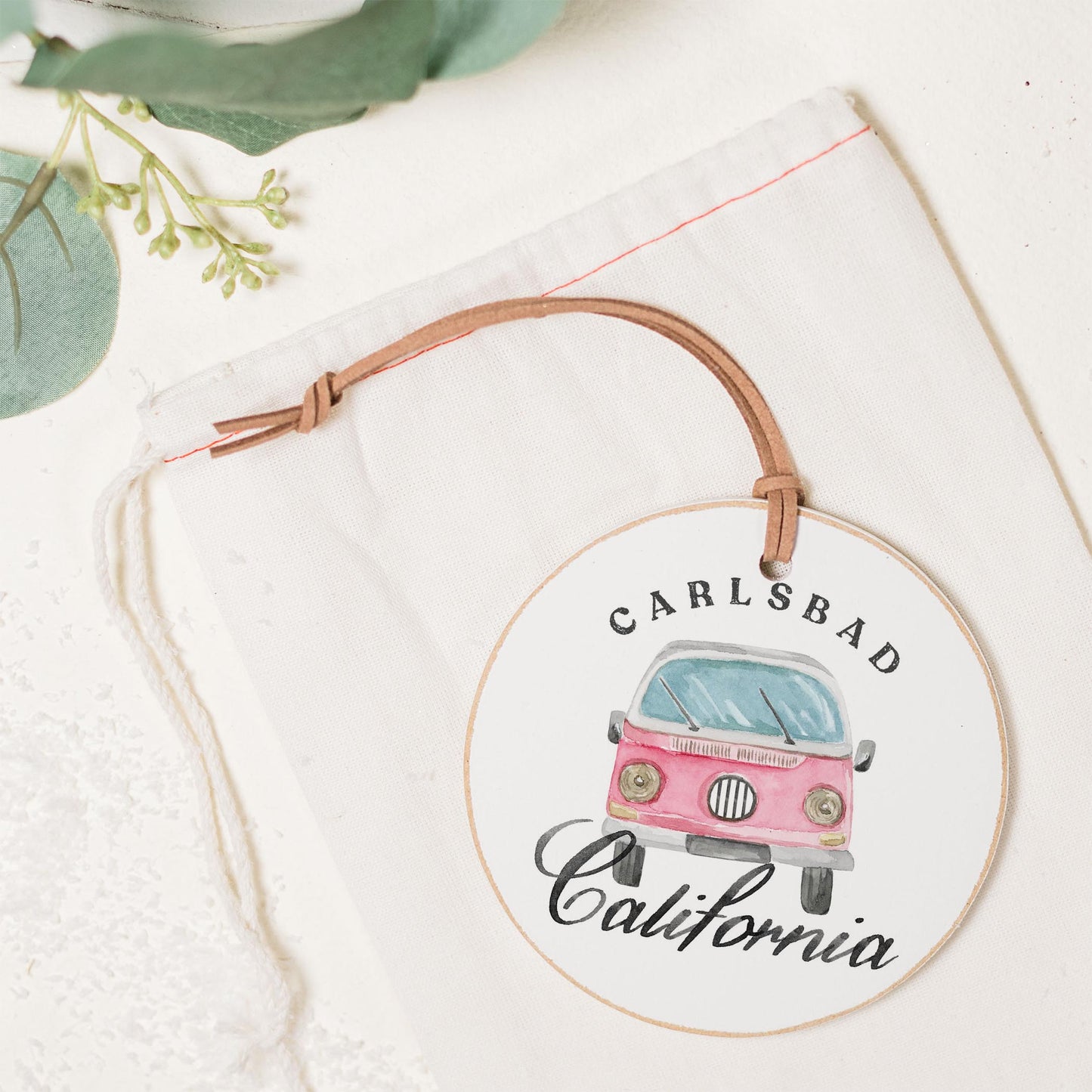 4" Round Ornament-Pink Van Carlsbad California