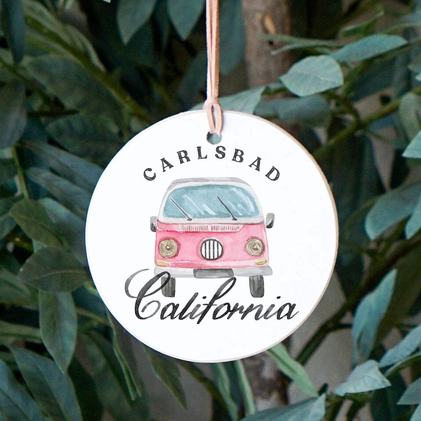 4" Round Ornament-Pink Van Carlsbad California