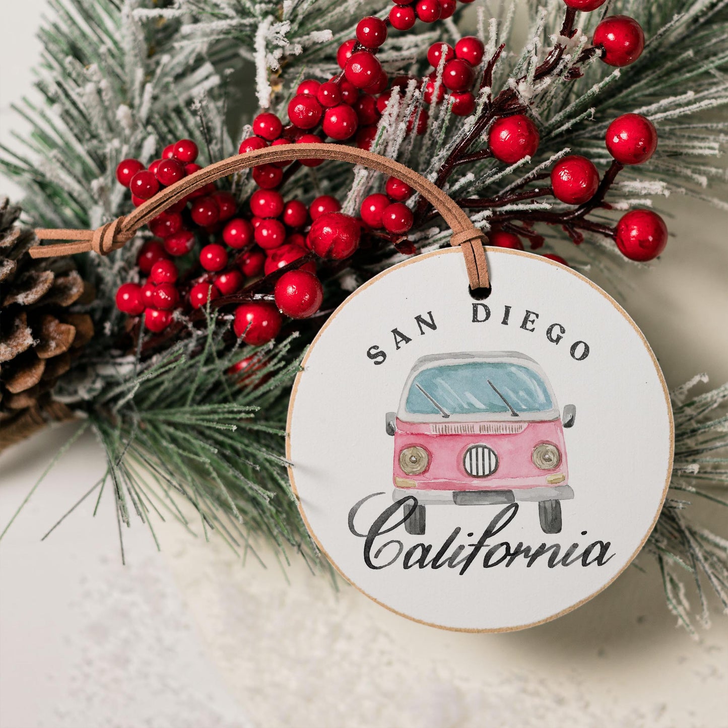 4" Round Ornament-Pink Van San Diego, California