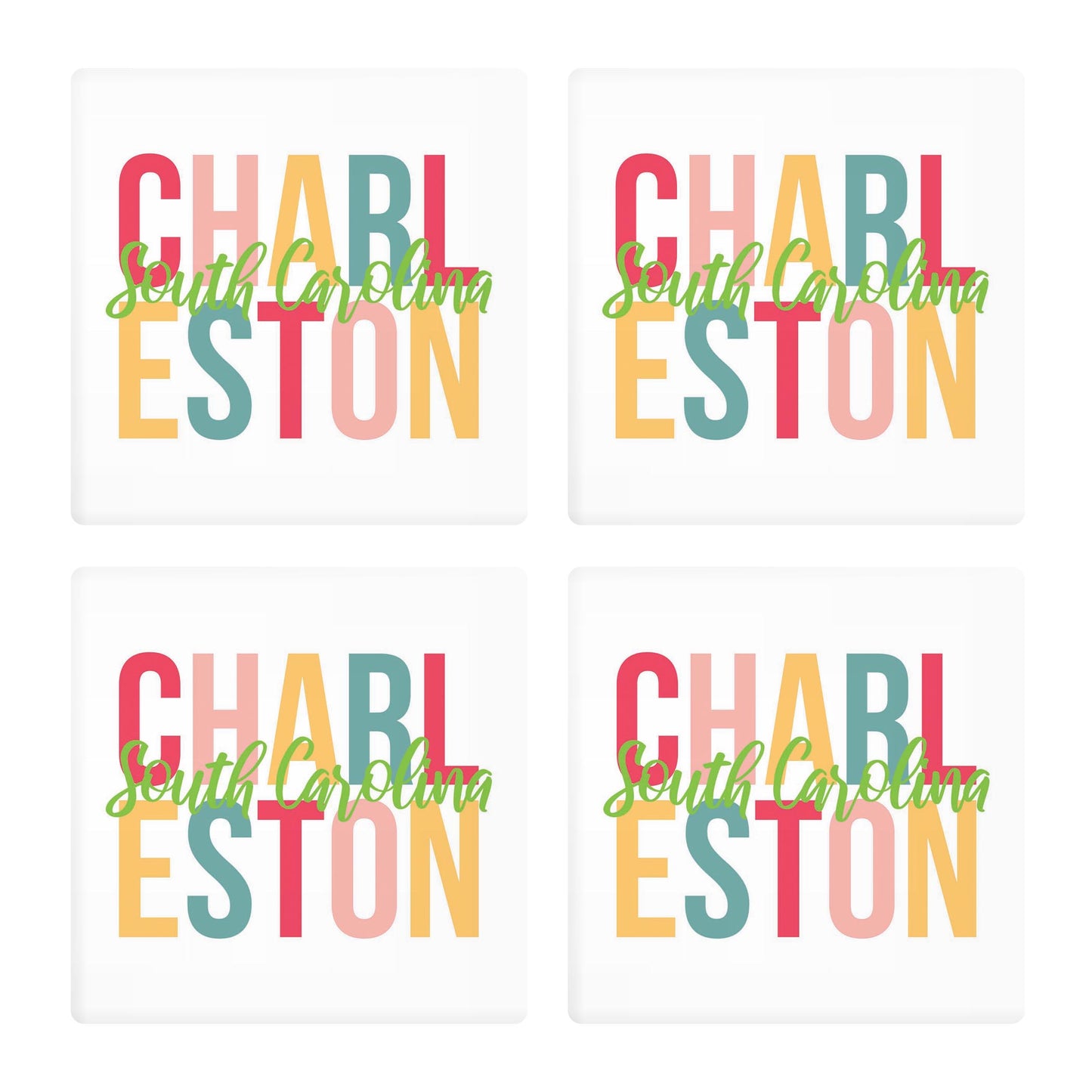 Ceramic Square Coaster 4-Set-Boho Color Charleston South Carolina -0