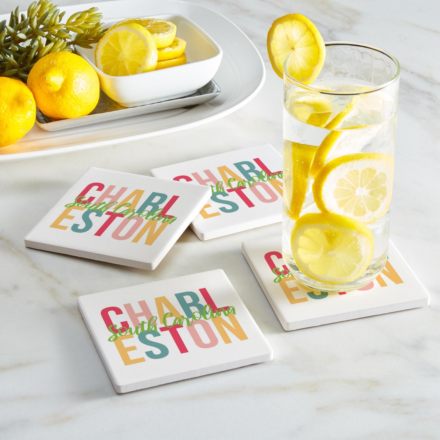 Ceramic Square Coaster 4-Set-Boho Color Charleston South Carolina -1