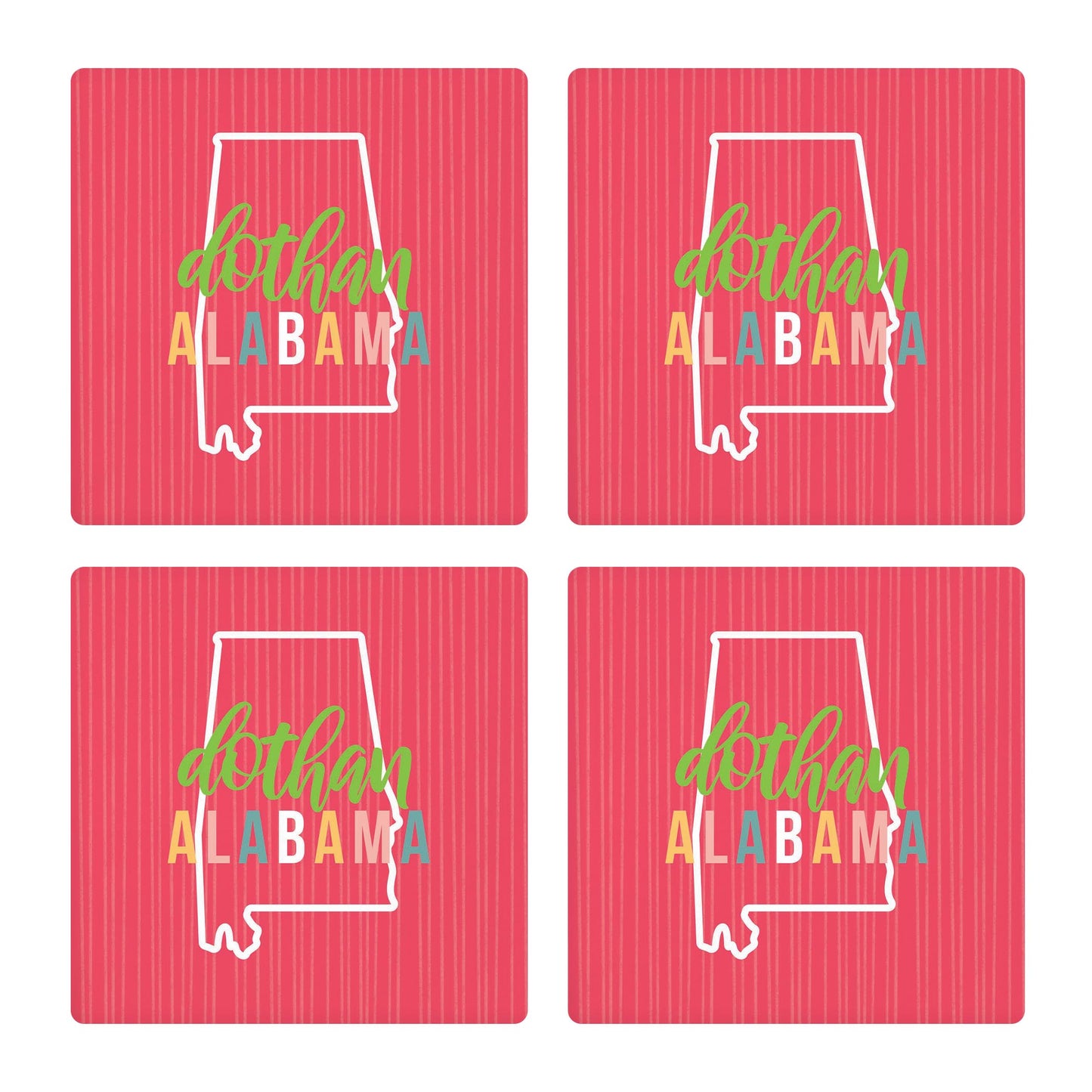 Ceramic Square Coaster 4-Set-Boho Color State on Pink Dothan Alabama