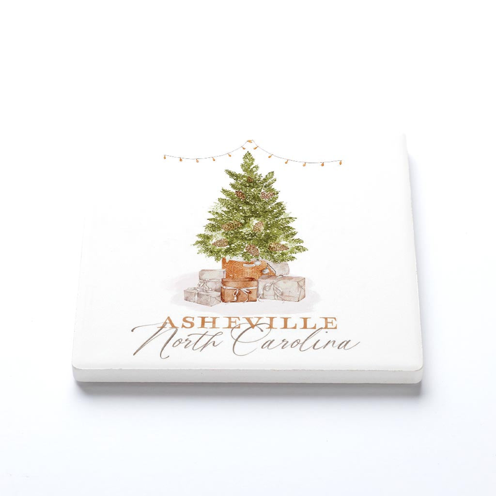 Ceramic Square Coaster-Cottage Tree Asheville North Carolina -1