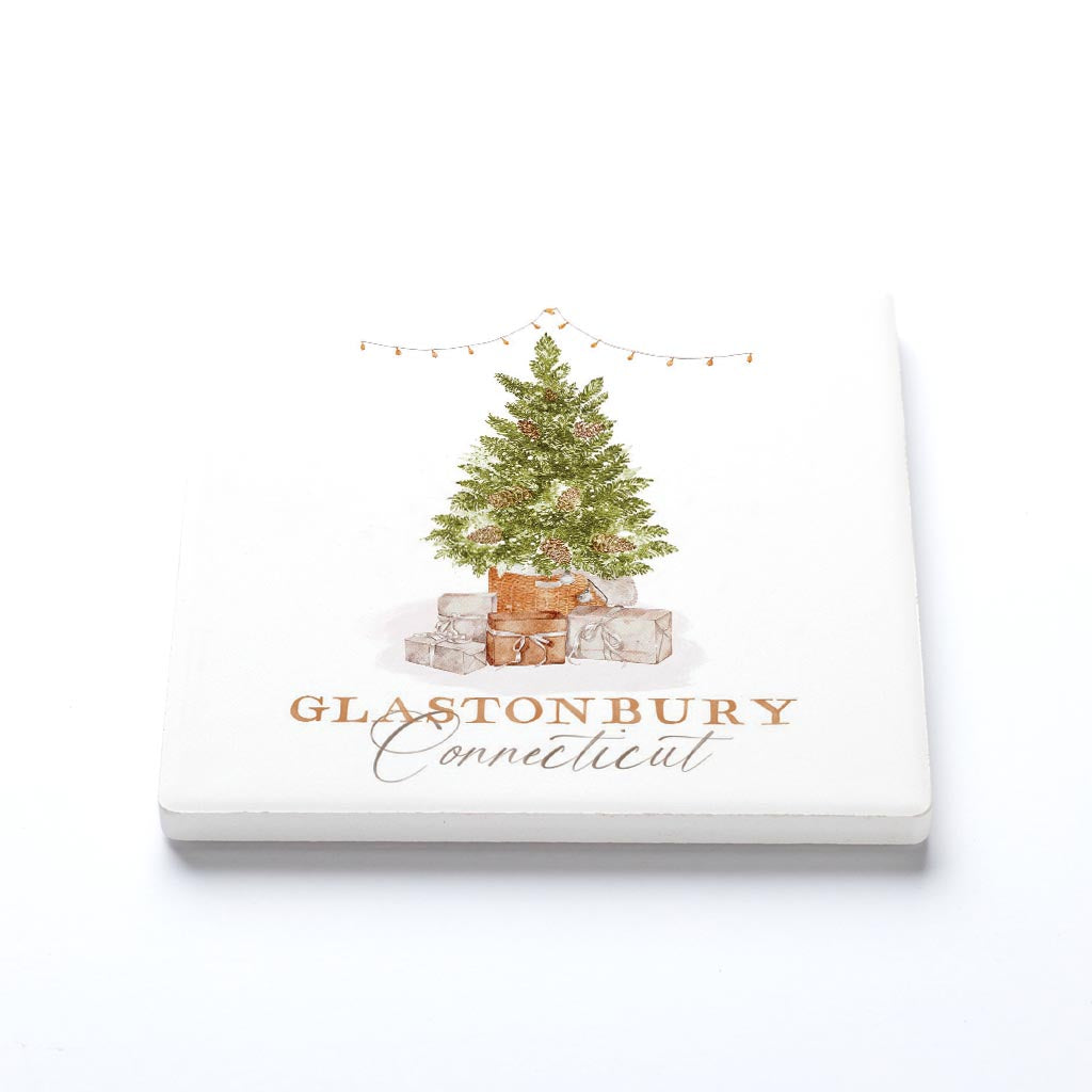 Ceramic Square Coaster-Cottage Tree Glastonbury Connecticut -1