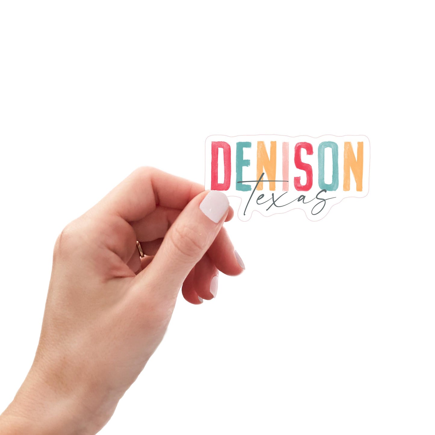 Vinyl Sticker-Watercolor City Denison Texas -0