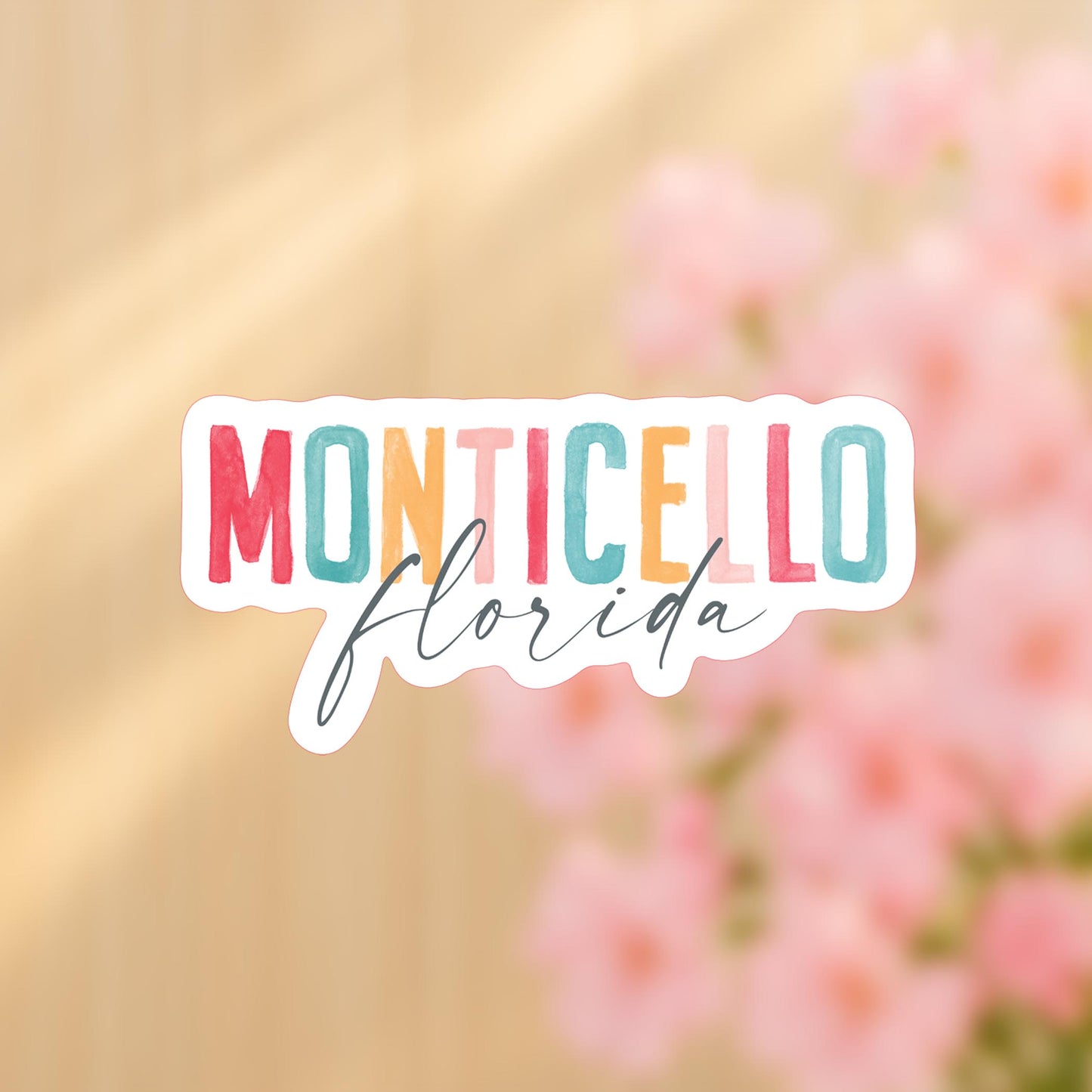 Vinyl Sticker-Watercolor City Monticello Florida -4