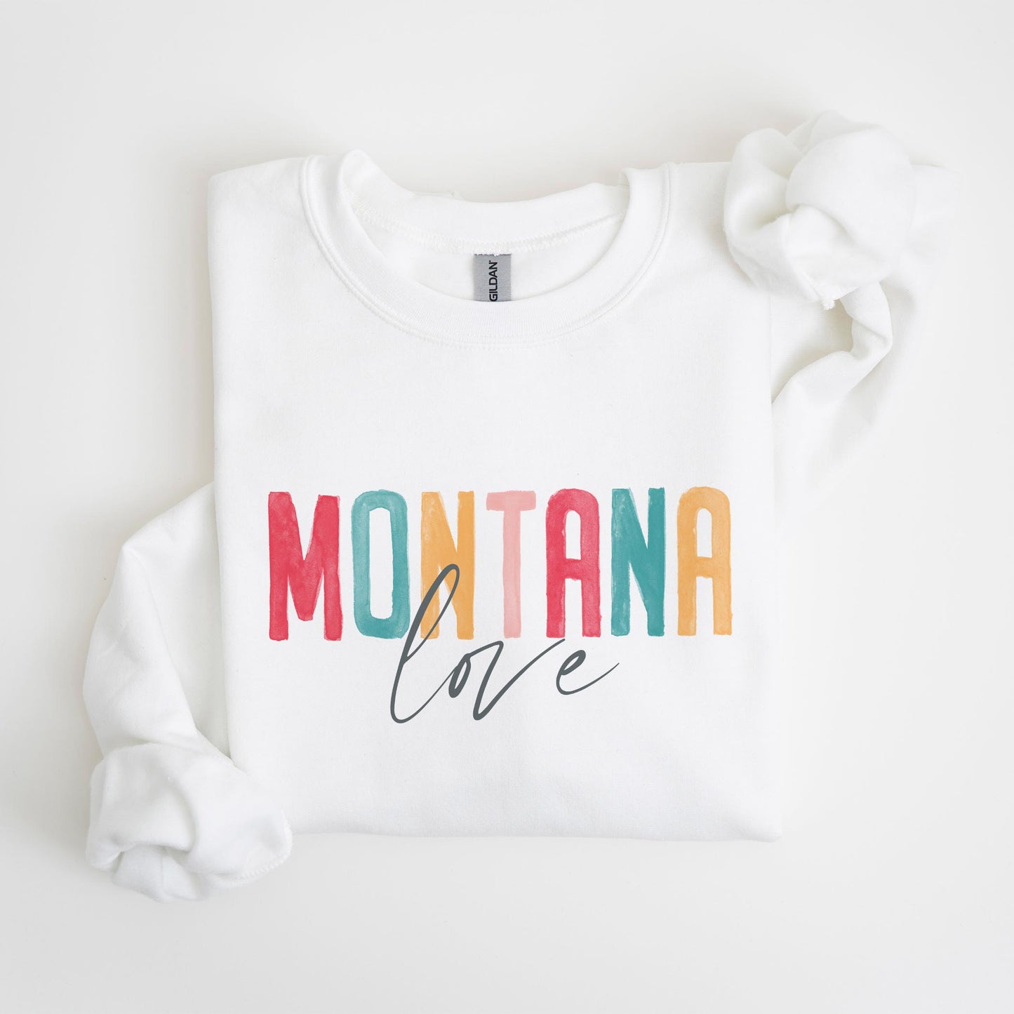 Gildan Sweatshirt White-Watercolor City Montana Love -4