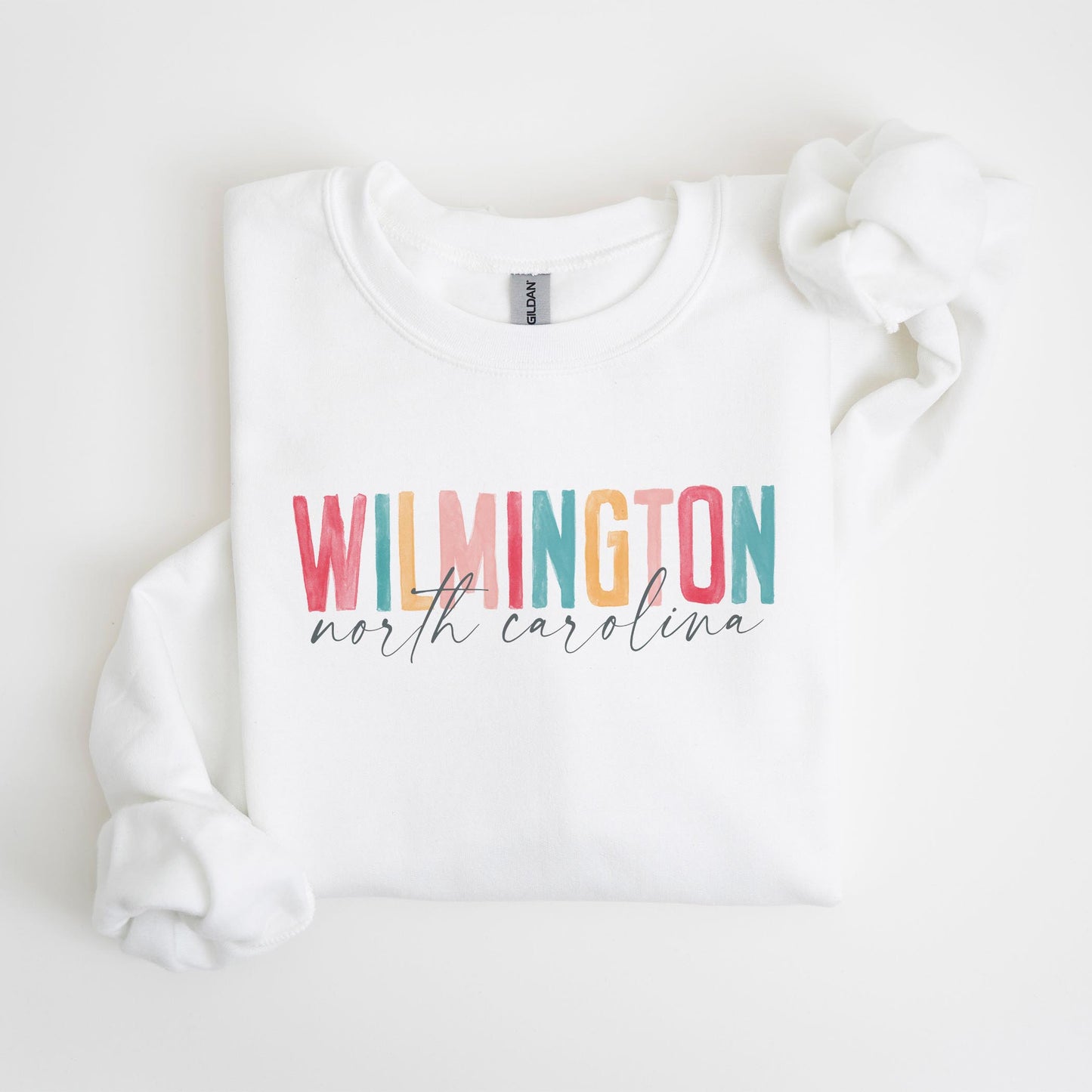 Gildan Sweatshirt White-Watercolor City Wilmington North Carolina