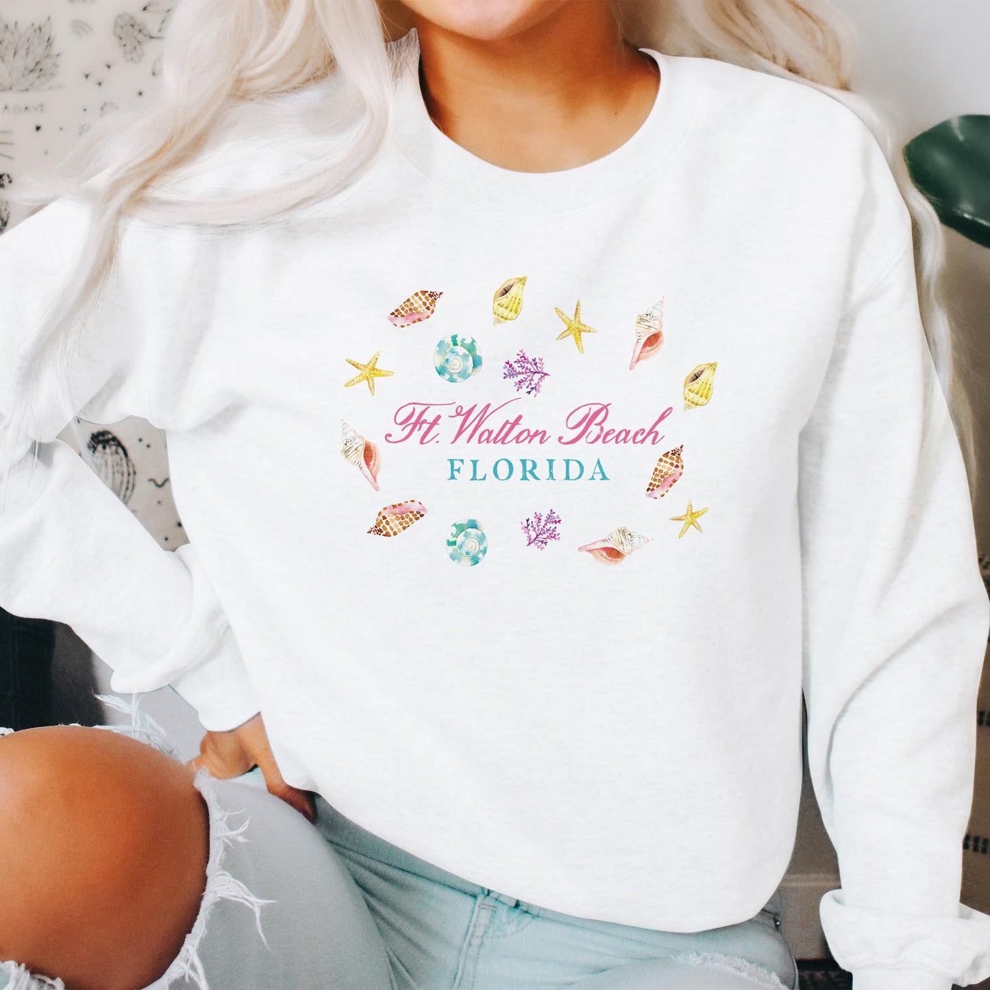 Gildan Sweatshirt White-Shells & Shoreline Ft. Walton Beach Florida -2