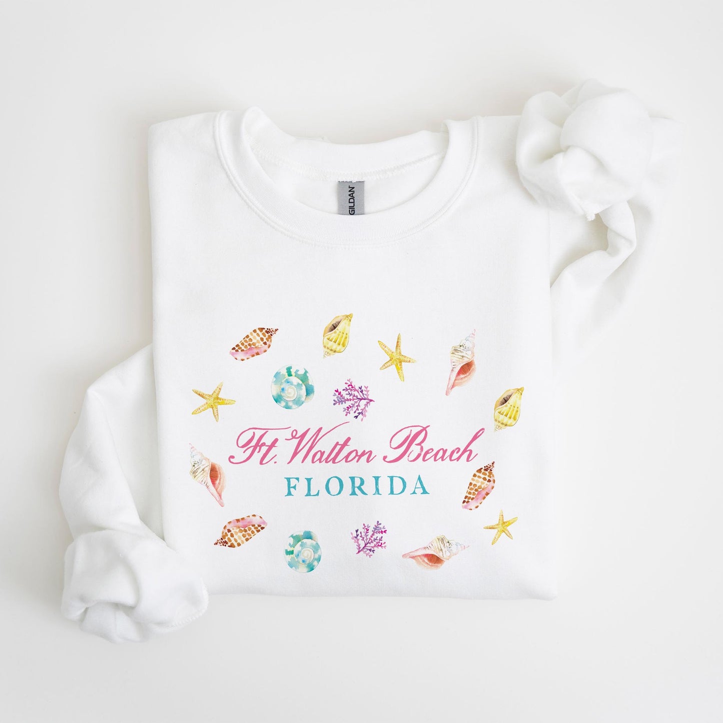 Gildan Sweatshirt White-Shells & Shoreline Ft. Walton Beach Florida -4