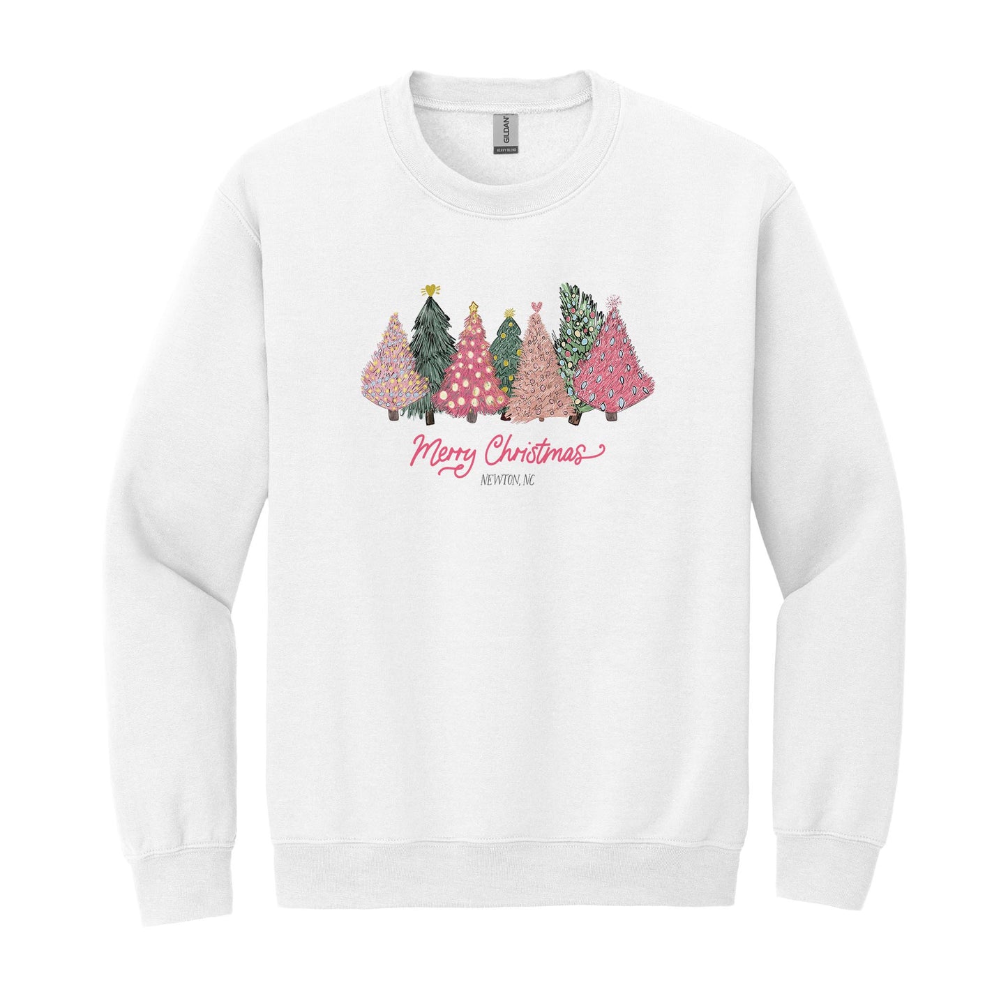 Gildan Sweatshirt White-Pink Trees Newton North Carolina