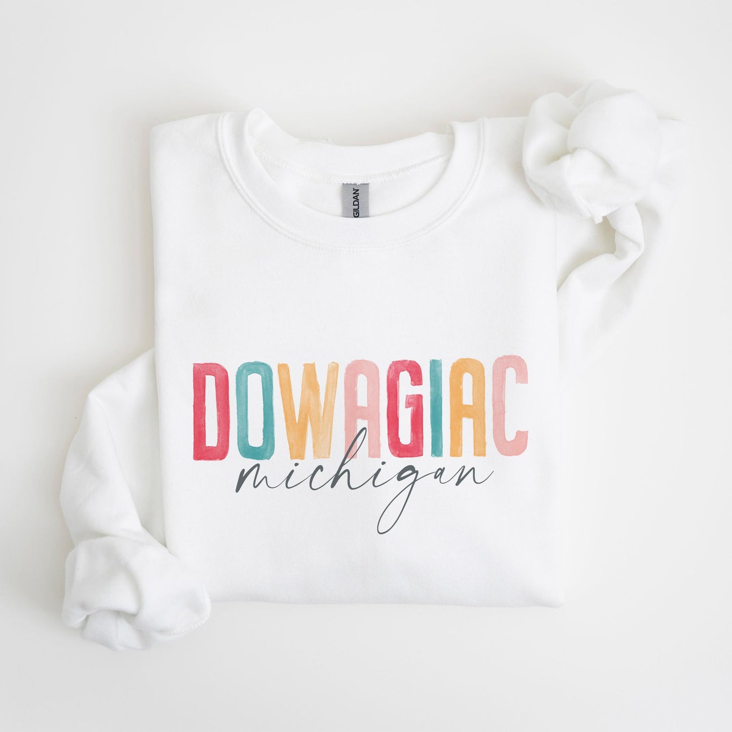 Gildan Sweatshirt White-Watercolor City Dowagiac Michigan -4