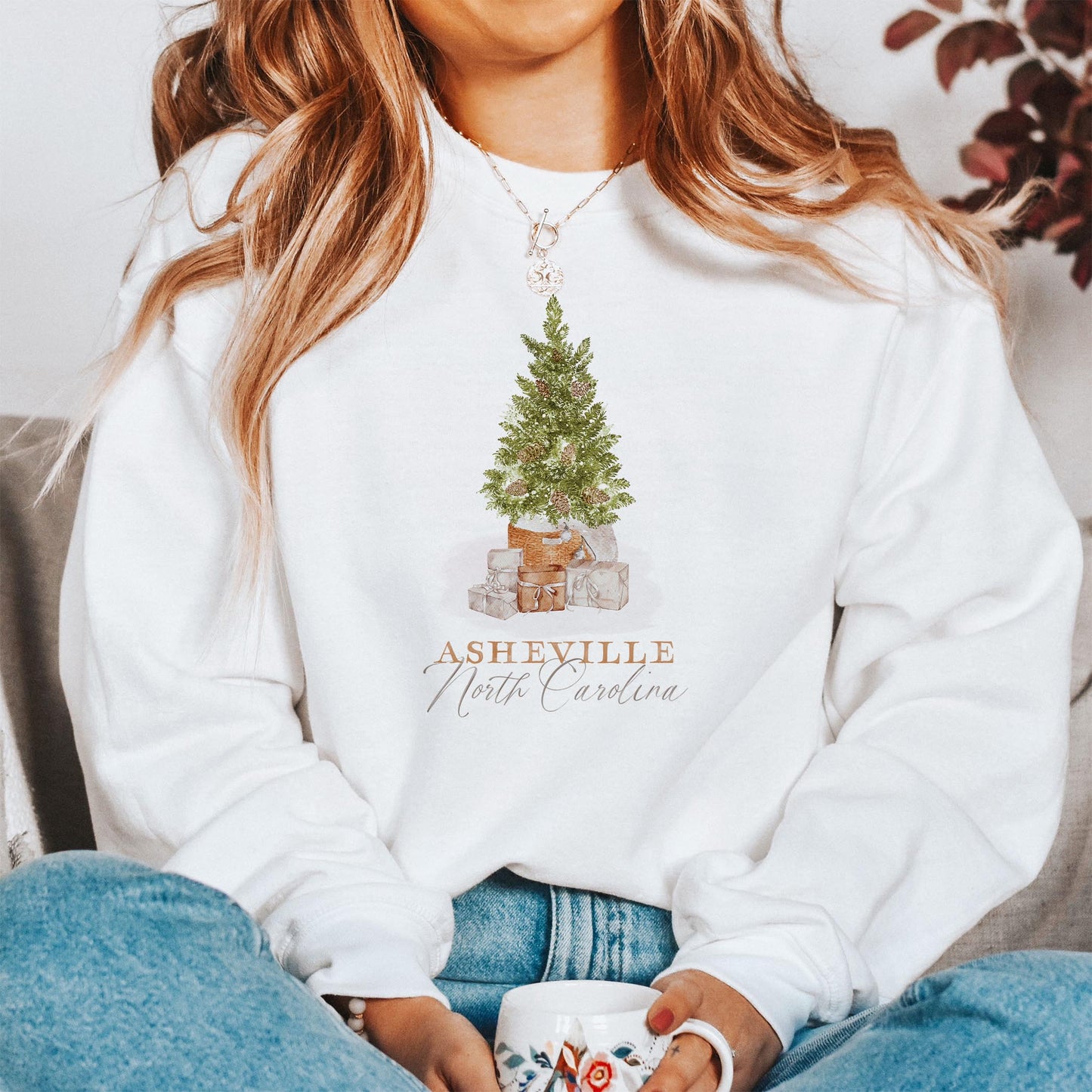 Gildan Sweatshirt White-Cottage Tree Asheville North Carolina -1
