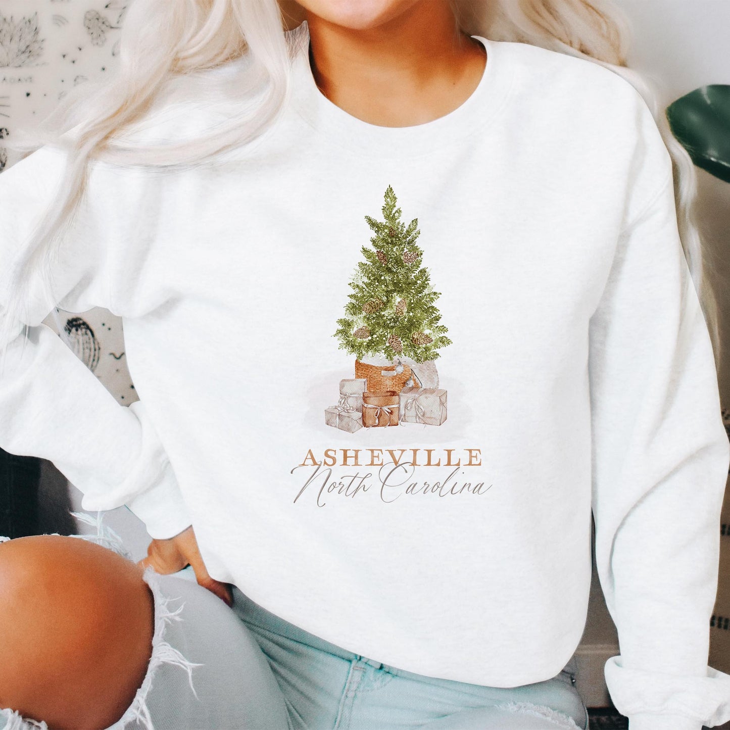 Gildan Sweatshirt White-Cottage Tree Asheville North Carolina -2