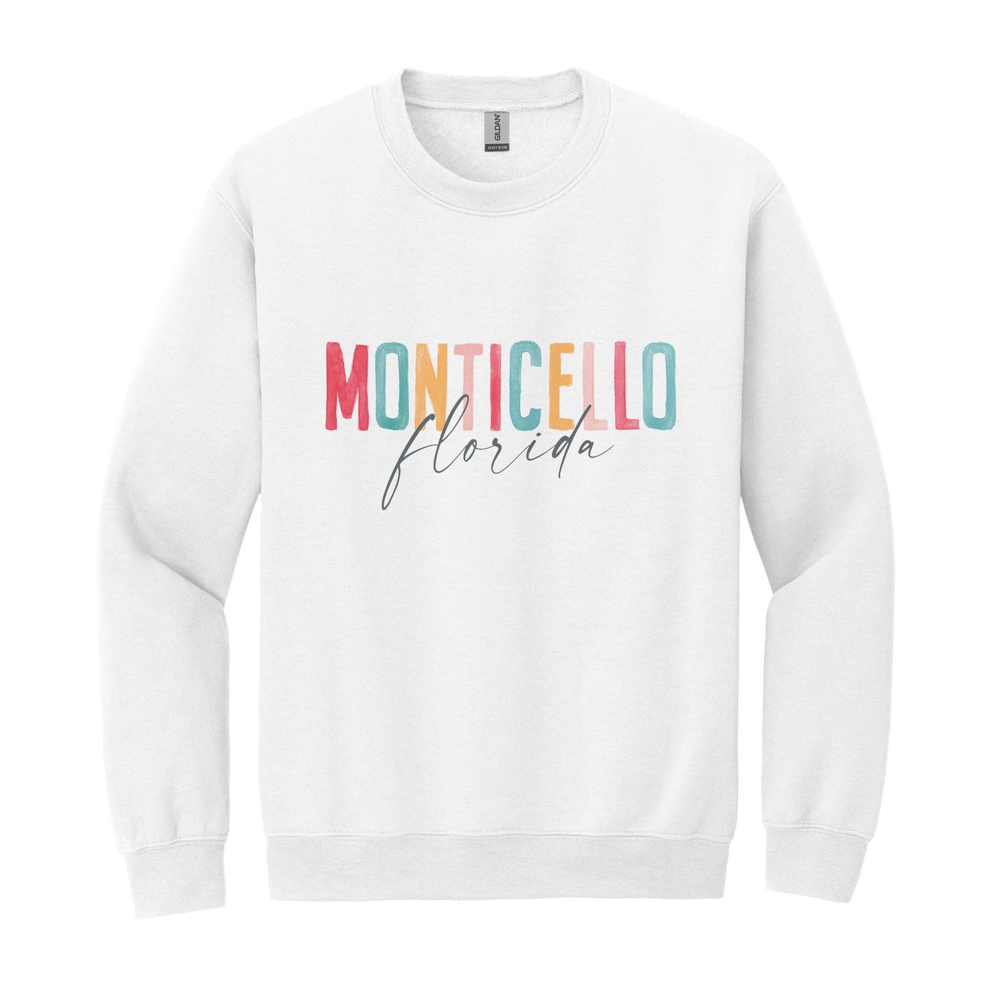 Gildan Sweatshirt White-Watercolor City Monticello Florida -0