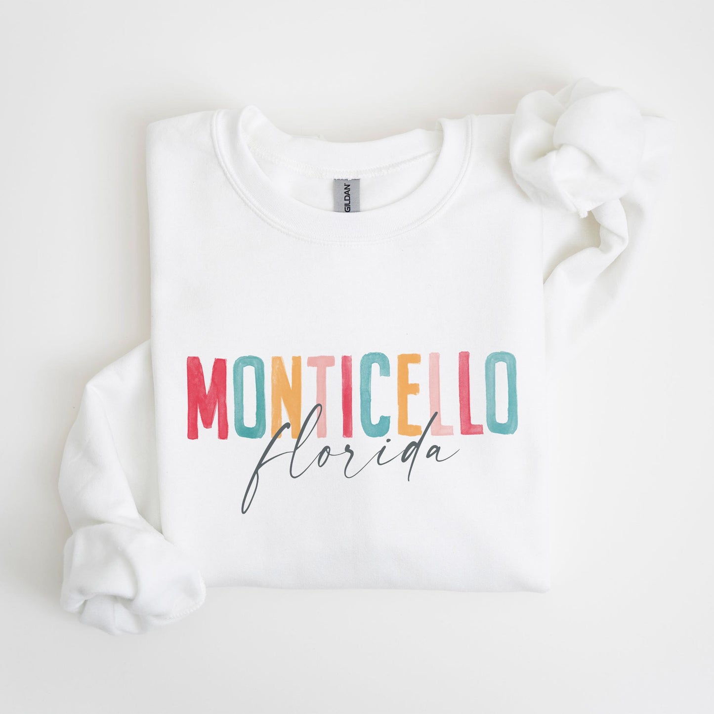 Gildan Sweatshirt White-Watercolor City Monticello Florida -4